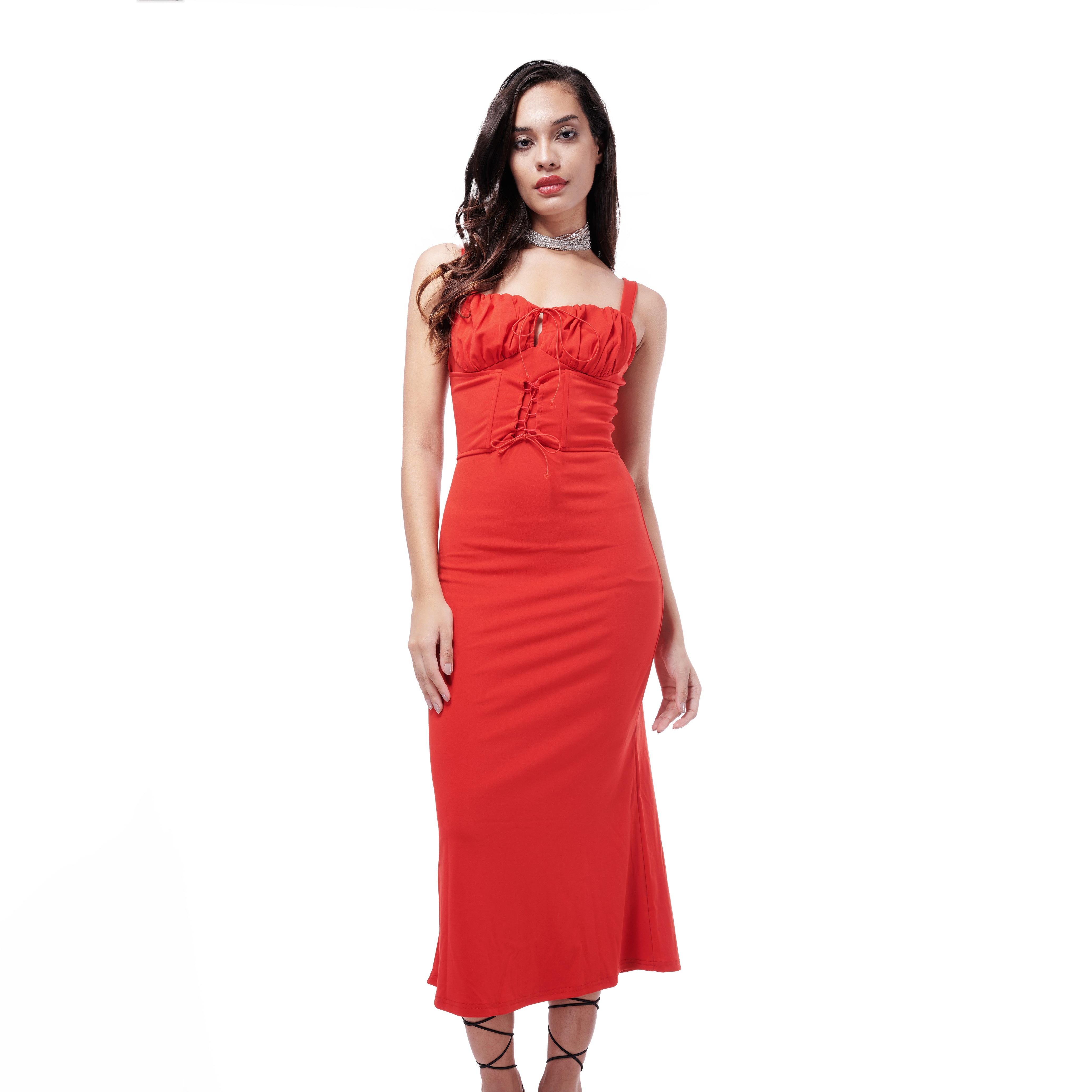 Cottage Core Red Midi Party Dress - view 5