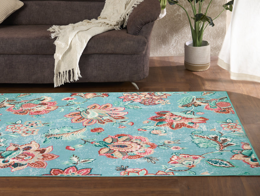 Spaces India Anti Skid Light Blue Wonder Full Carpet By Welspun