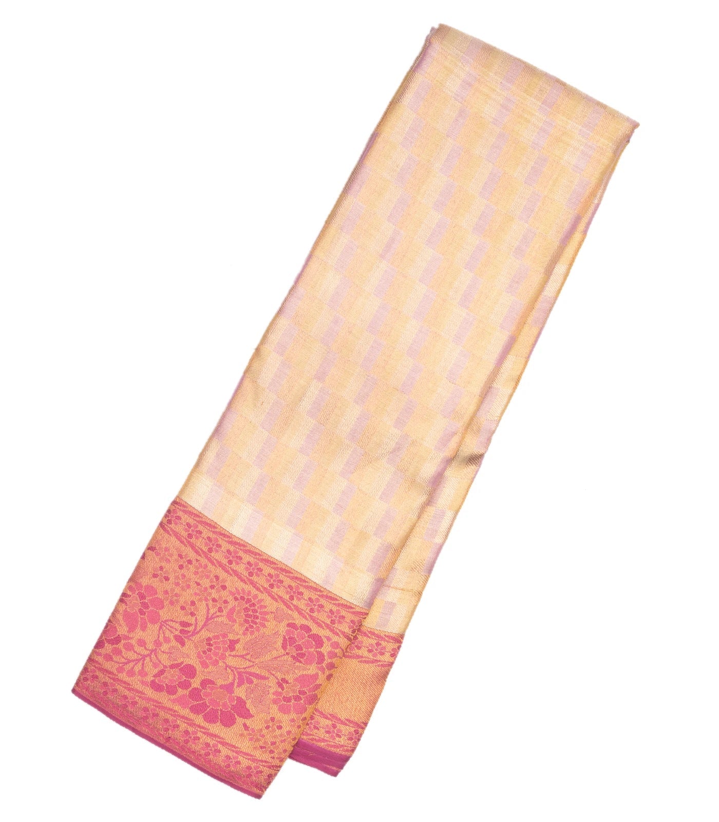RmKV Baby Pink Handloom Kanchipuram Silk Saree With Zari Motifs