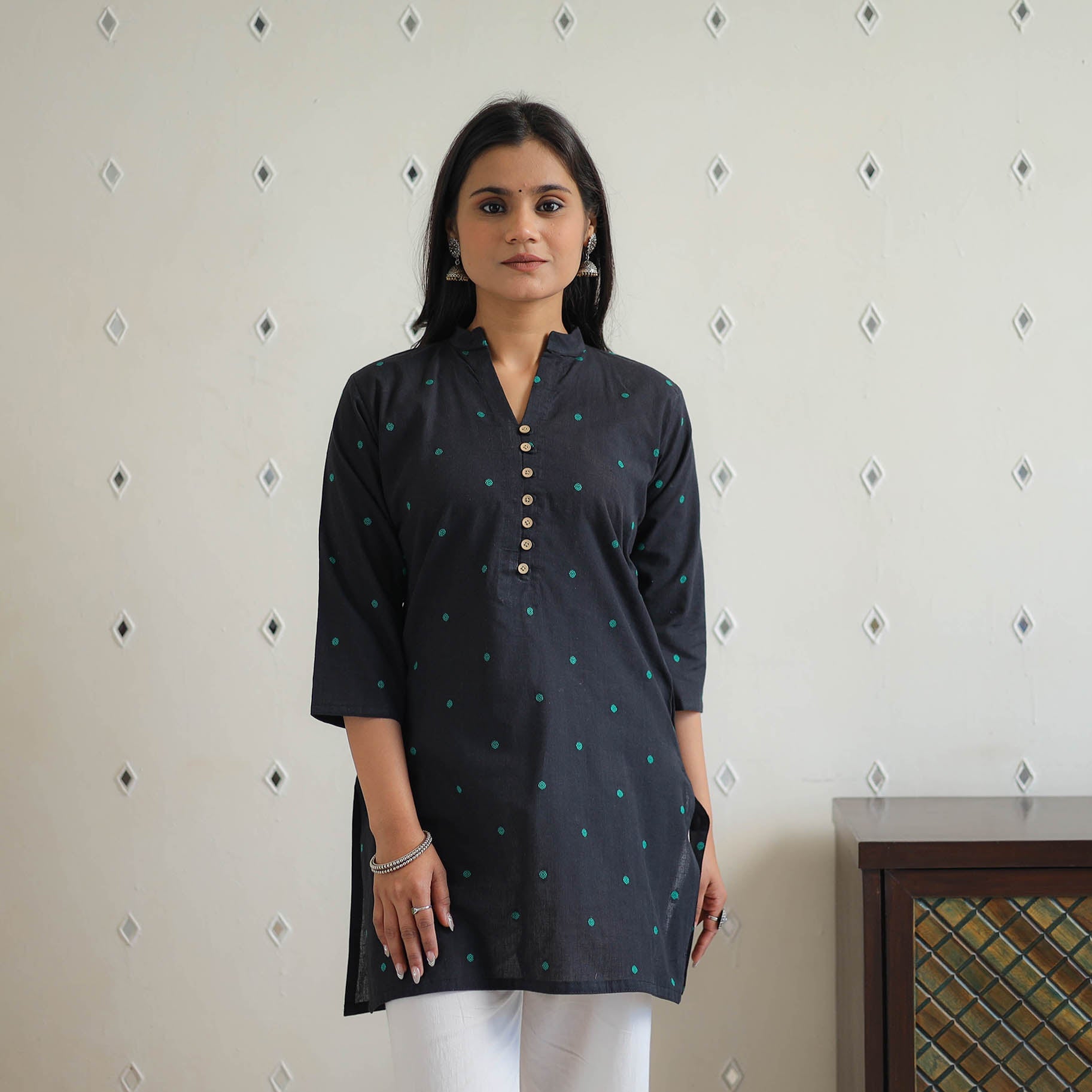 ITOKRI CASUALS Black - Pure Cotton Short Jacquard Kurta 03