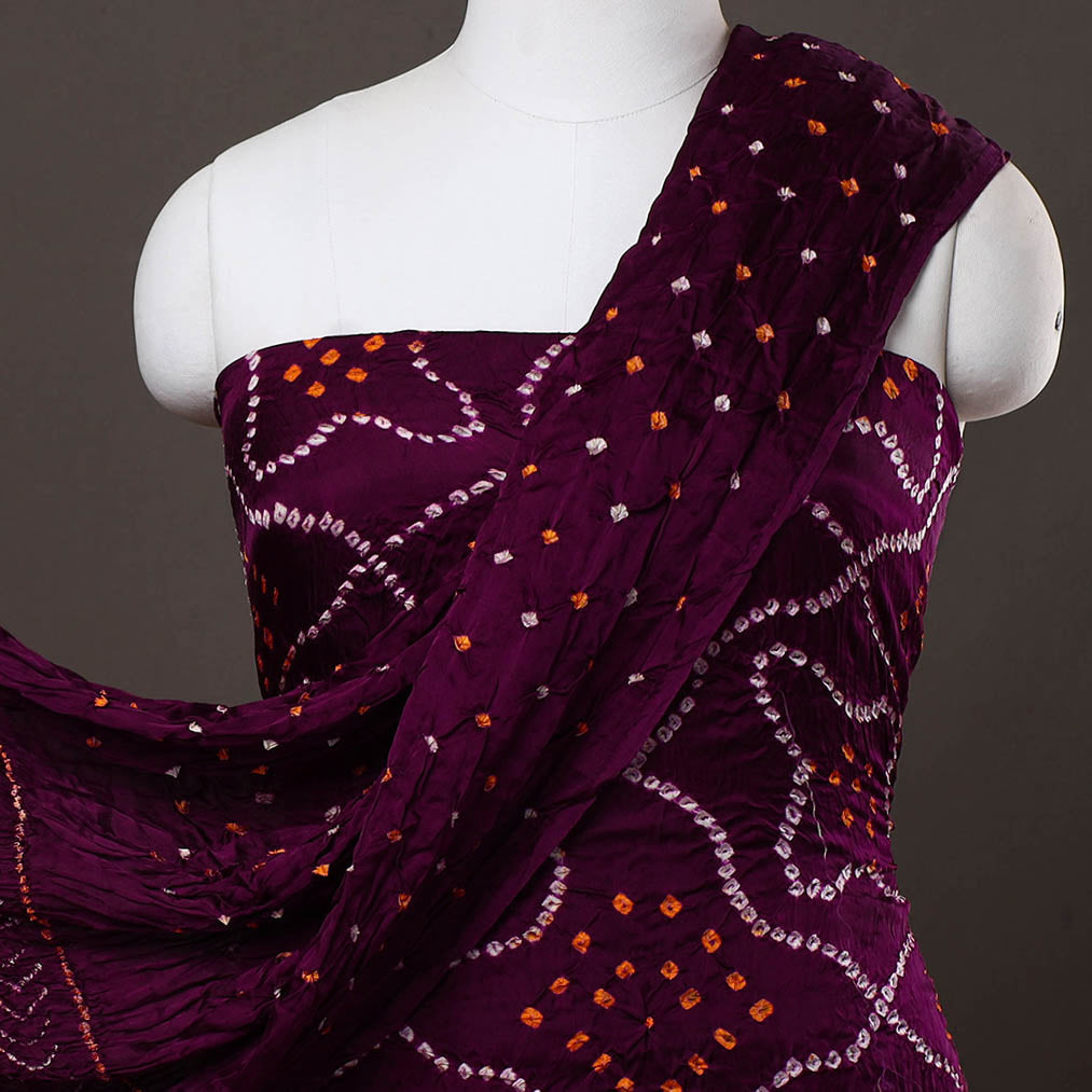 KACHCHH JI CHHAAP Purple - 3pc Modal Silk Kutch Bandhani Dress Material 06 - view 3