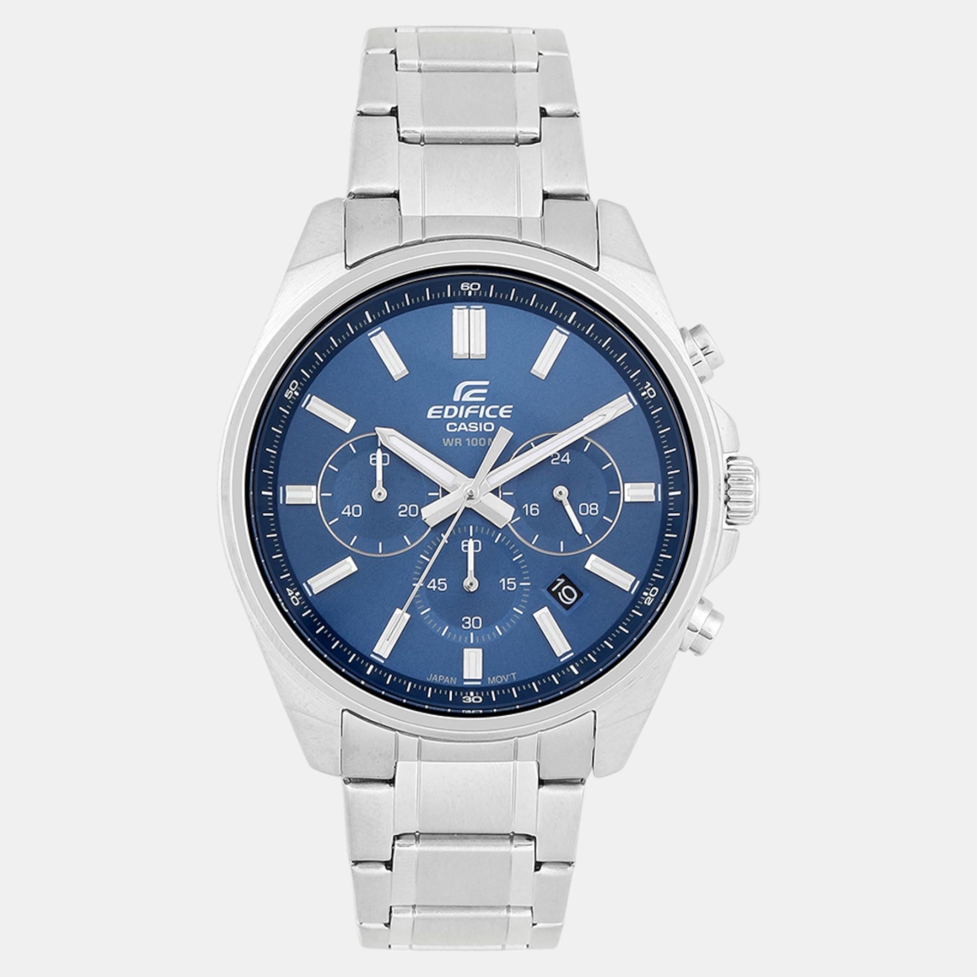 Casio Edifice Men Quartz Blue Dial Chronograph Stainless Steel Watch ED597