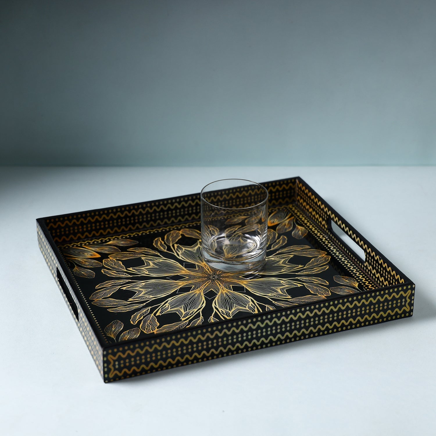ITOKRI CRAFTS INITIATIVE Black - Handcrafted Wooden Epoxy Resin Tray (13 x 11 in)