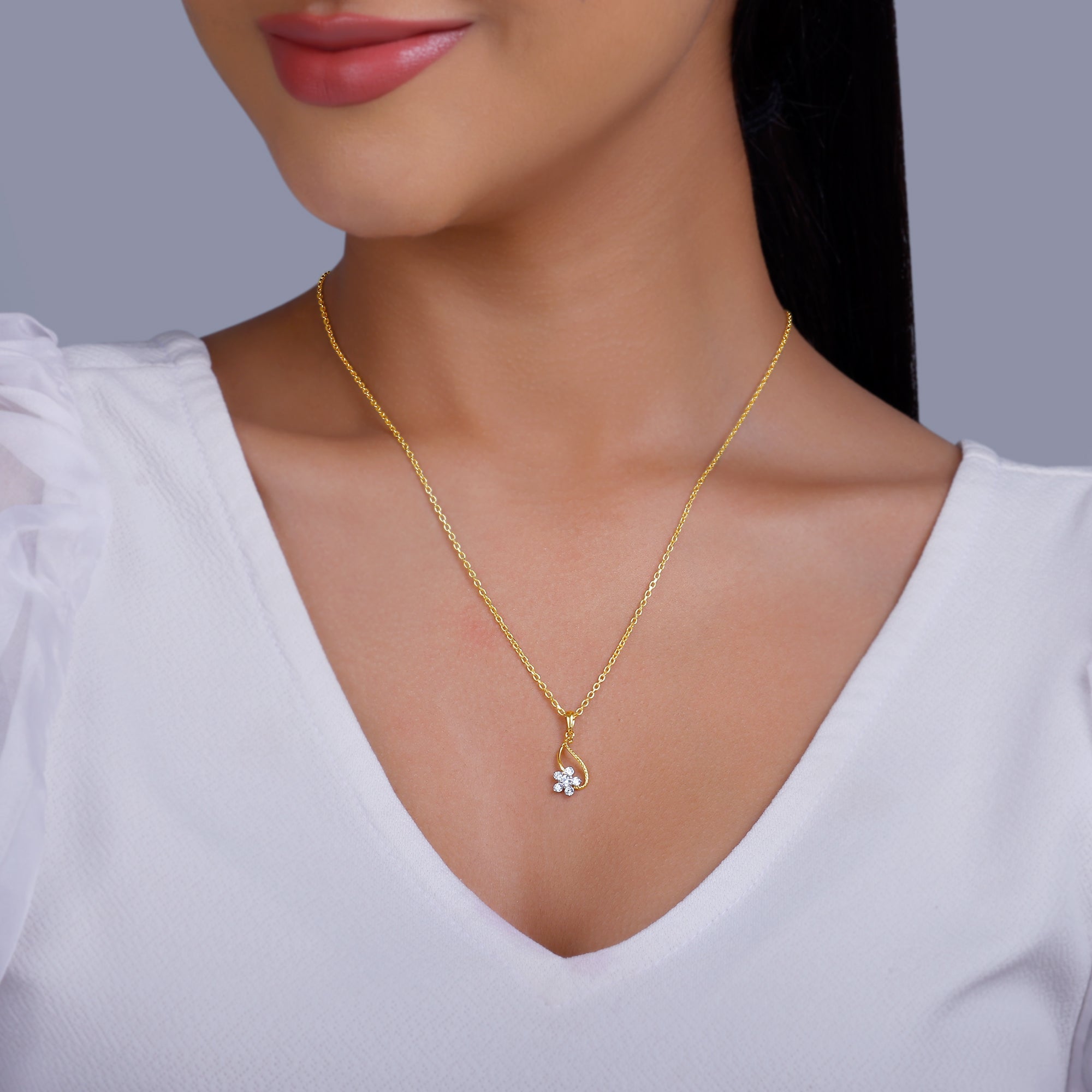 GIVA Jewellery Gold Anemone Diamond Pendant - view 3