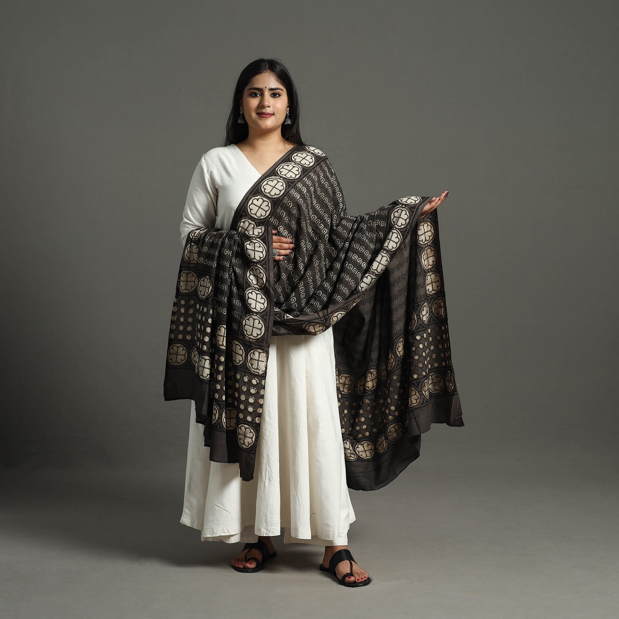ITOKRI CRAFTS INITIATIVE Brown - Natural Dyed Mul Cotton Akola Print Dupatta 04