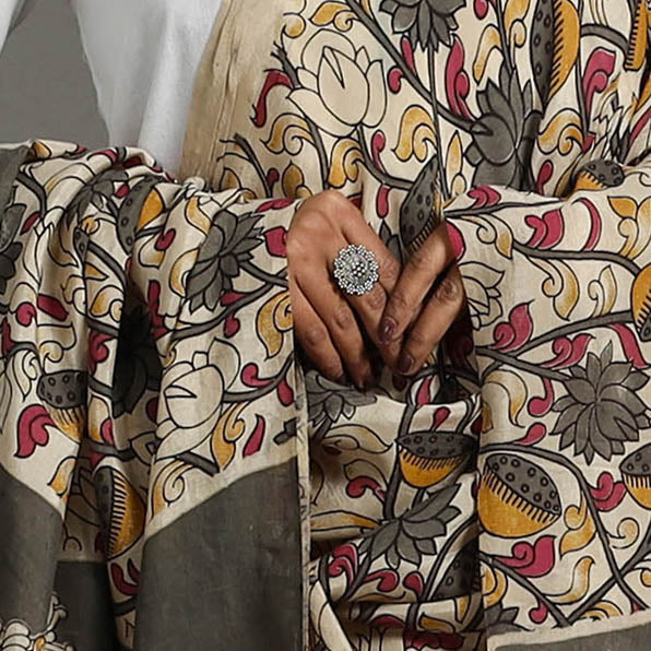 SOUTH KARGHA Beige - Printed Silk Cotton Kalamkari Dupatta 29 - view 4