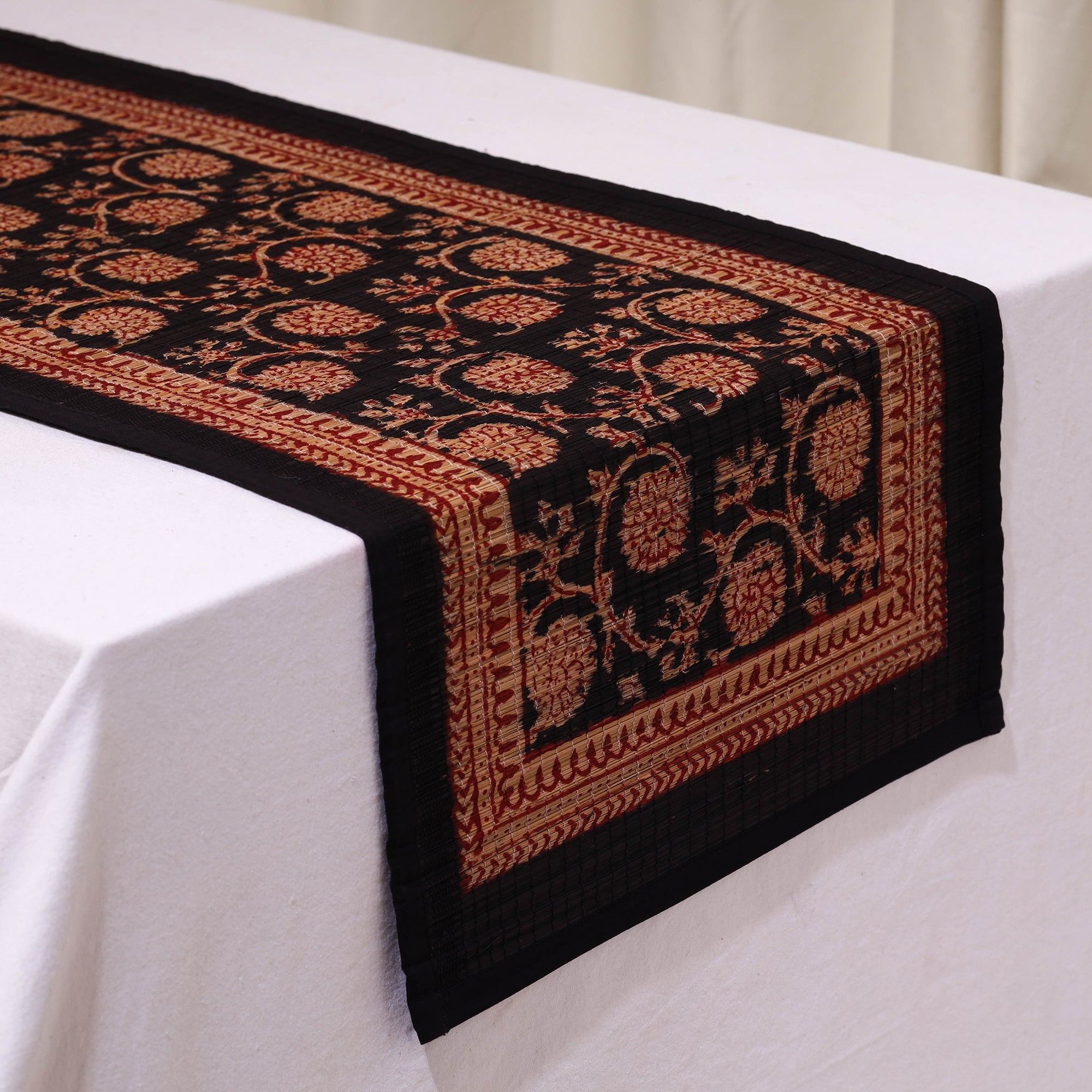 BAGH PRINTS BY MOHAMMED BILAL KHATRI Black - Natural Bamboo Bagh Block Printed Dining Table Runner 19