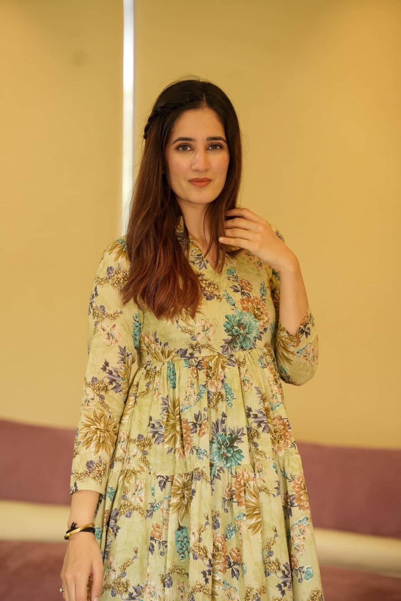 Idaho-o mulmul green floral dress - view 6