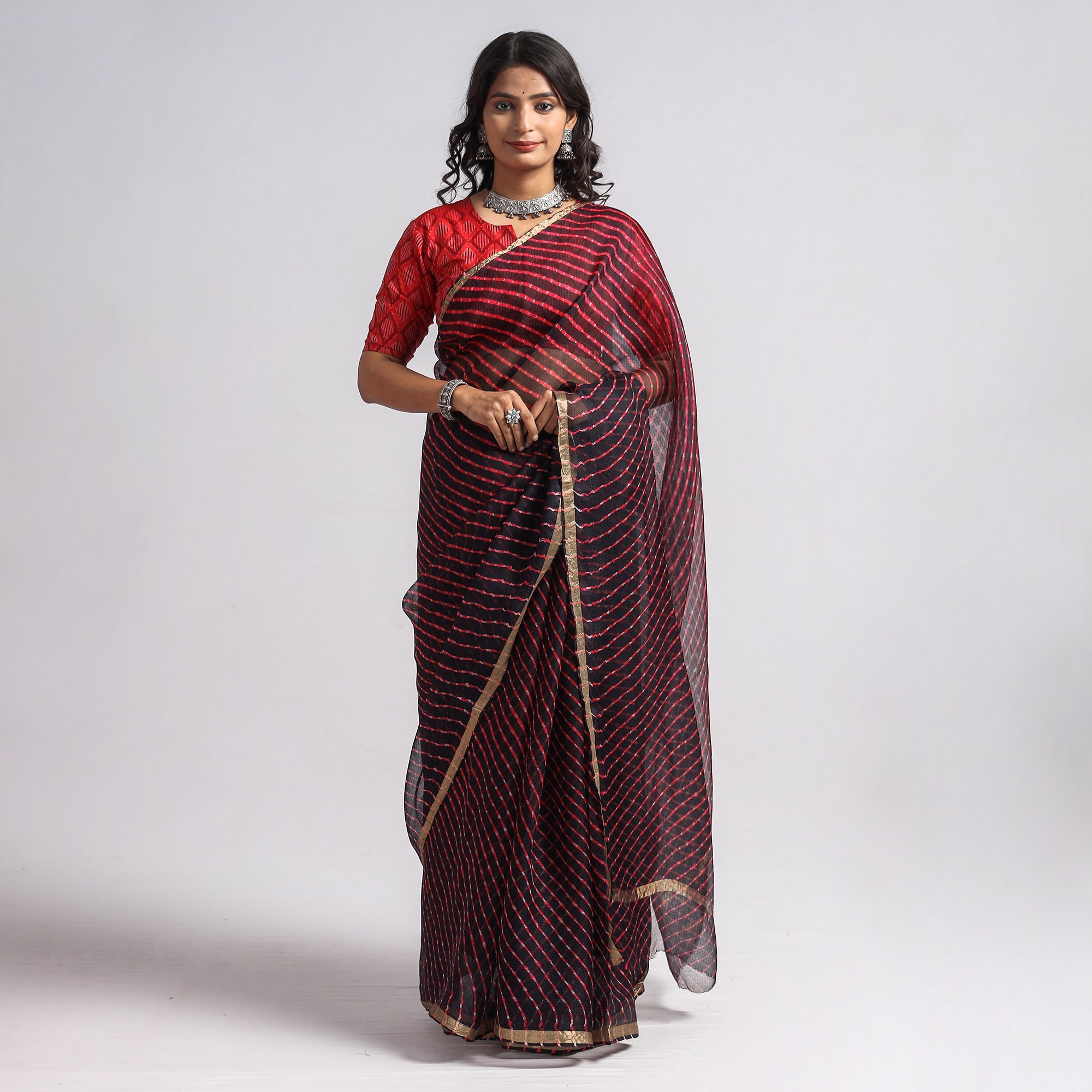 LEHARIYA BY BADSHAH MIYAN Black - Leheriya Tie-Dye Mothra Kota Doria Silk Saree