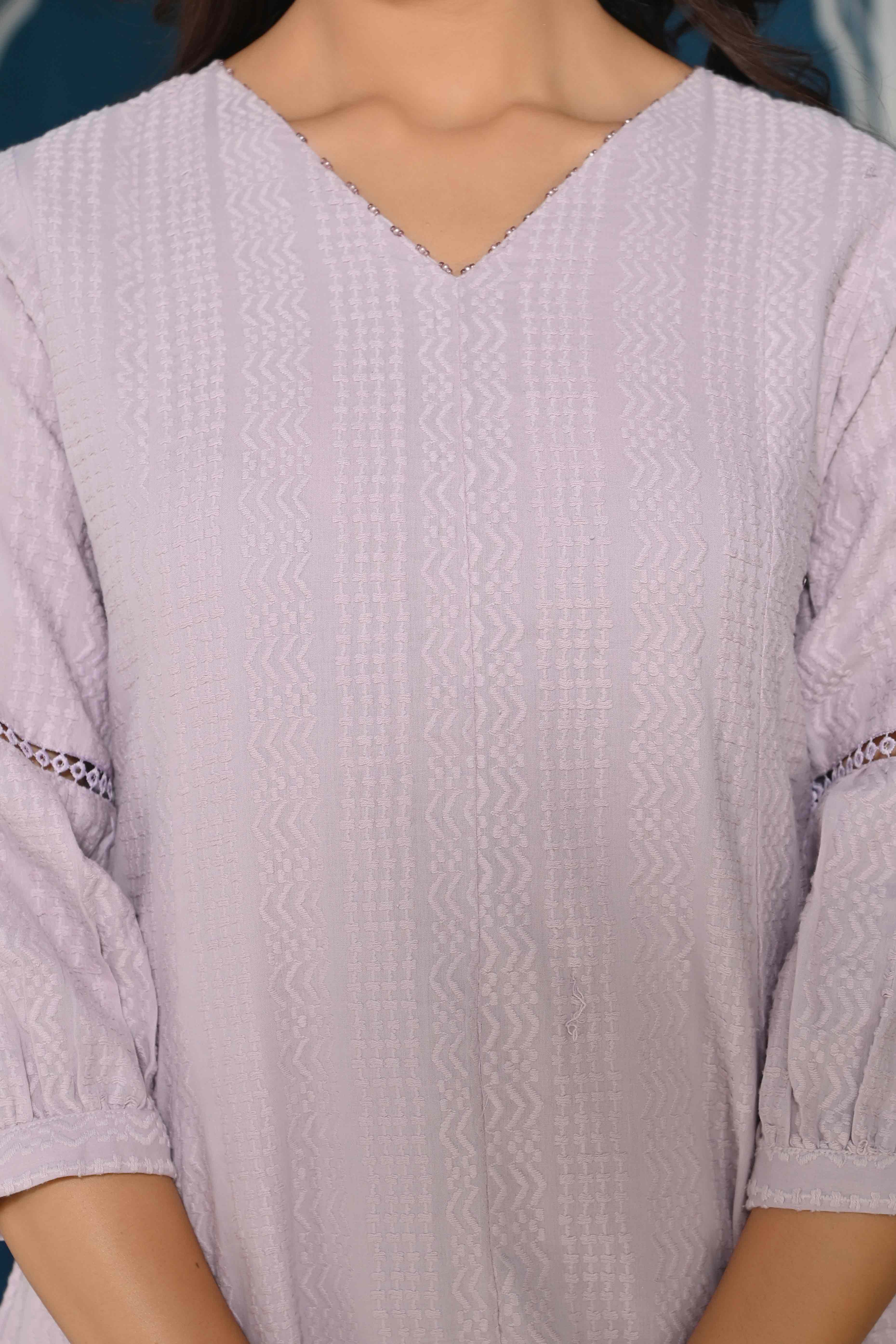 Peachmode Lavender Dobby Work Pure Cotton Co-Ord Set - view 2