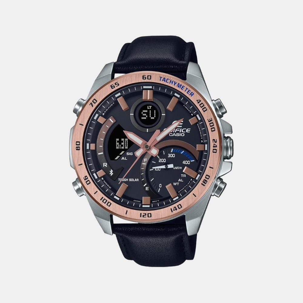 Casio Edifice Men Quartz Black Dial Analog-Digital Leather Watch EX531