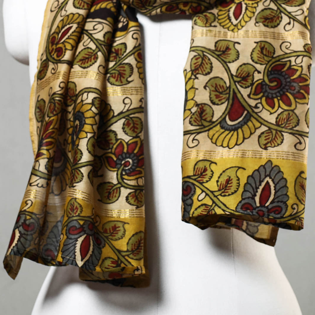 DWARAKA PLUS Beige - Handpainted Kalamkari Chanderi Silk Stole - view 3