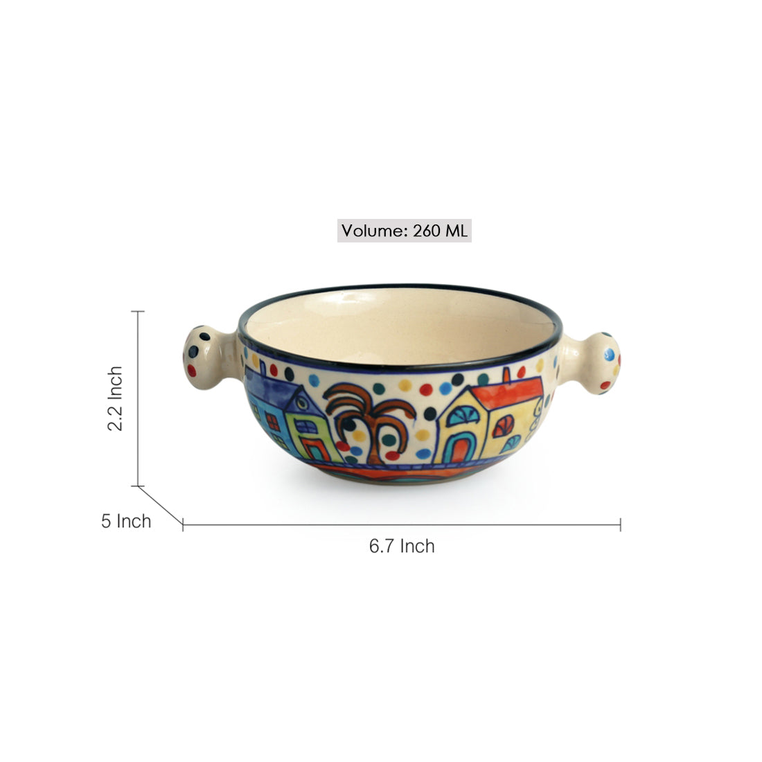 EXCLUSIVELANE 'The Hut Handled Bowls'' Handpainted Ceramic Bowls (Set Of 2) - view 5