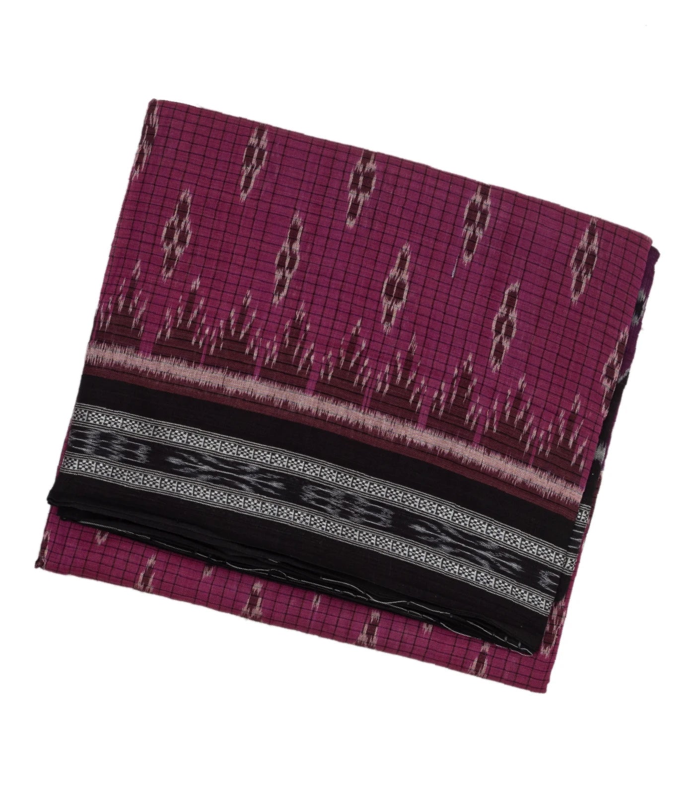 RmKV Magenta & Black Handwoven Orissa Cotton Saree With Tie & Dye Motifs