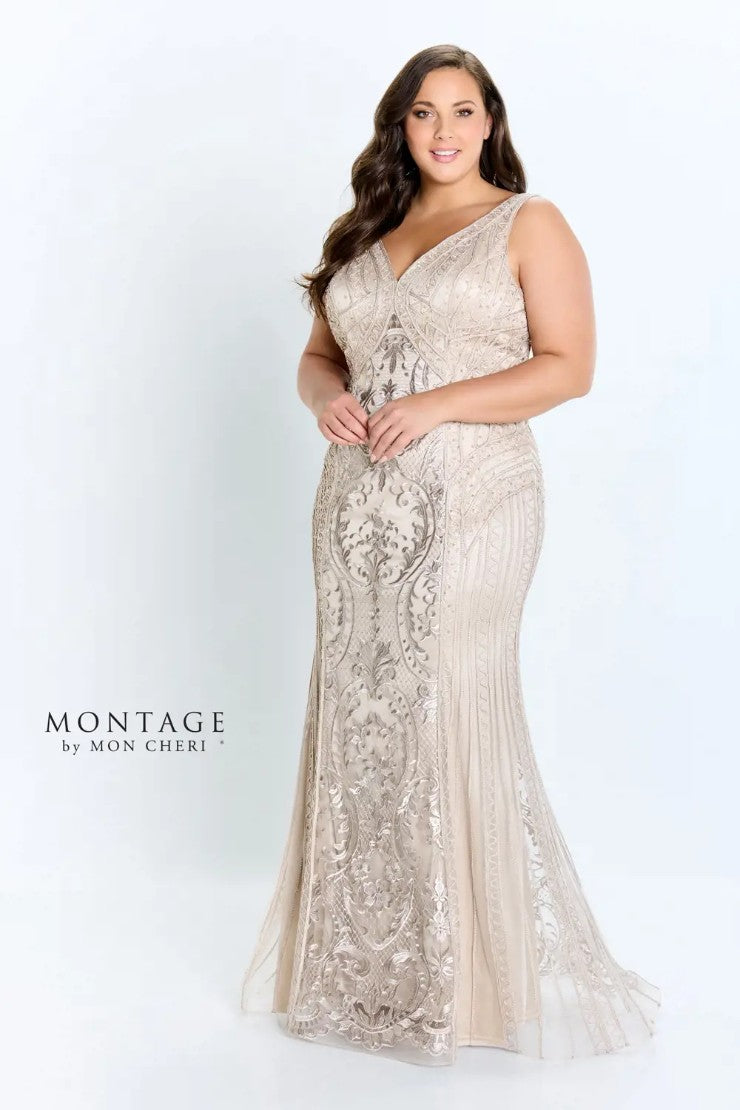 Montage 118975 Beaded Long Fit Formal Dress – Navy Blue - view 2