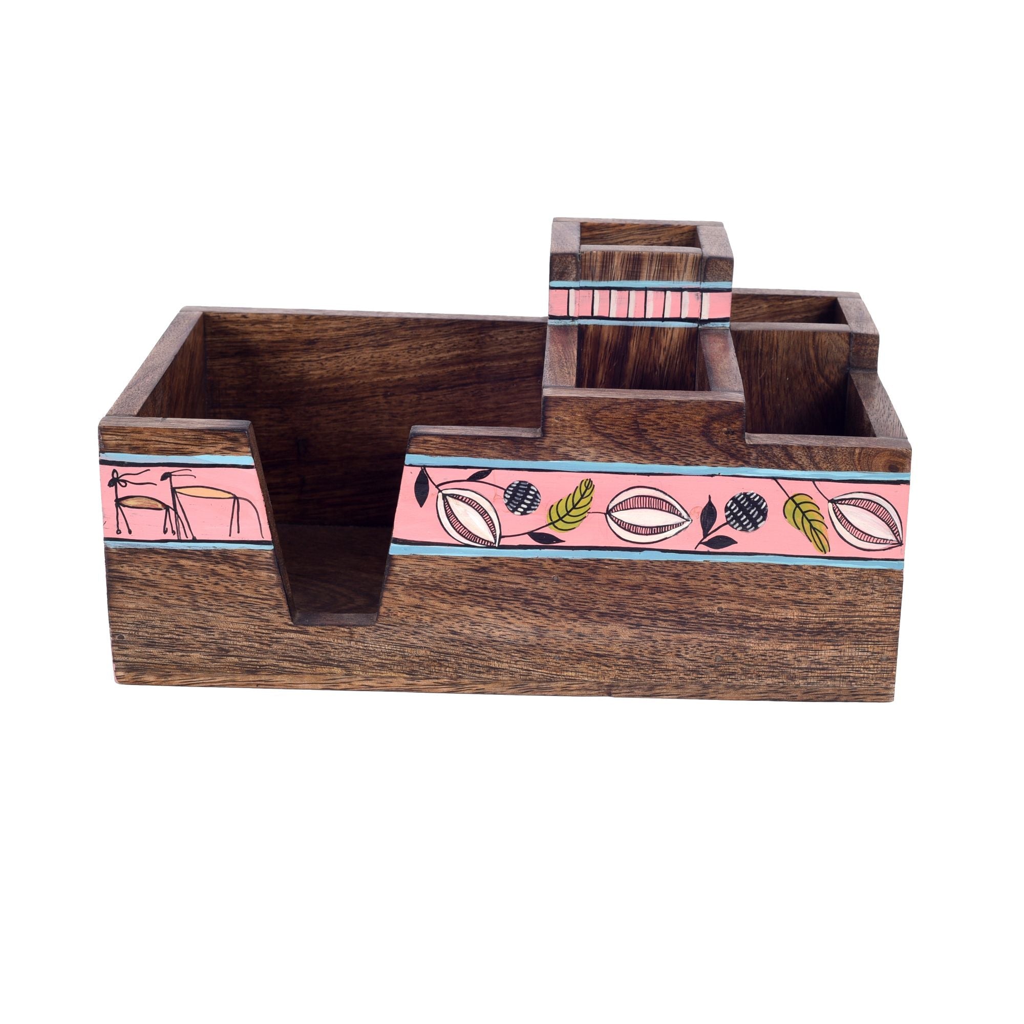 ART CREATIONS BY SUMAN SONTHALIA Brown - Leafy Charm Wooden Cutlery Holder (10x6x5) - view 3