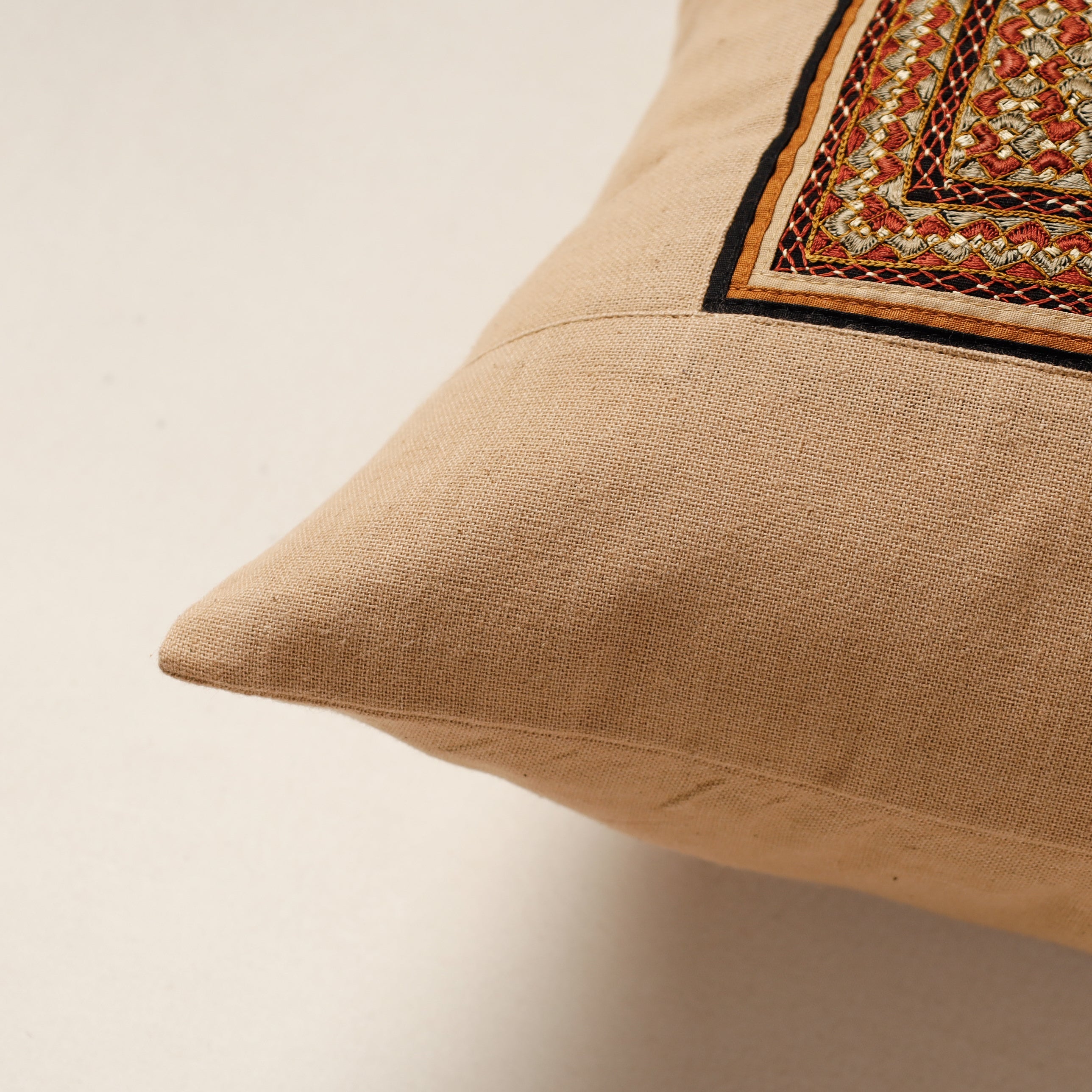 QASAB Beige - Kutch Neran Hand Embroidery Cotton Cushion Cover (16 x 16 in) - view 2