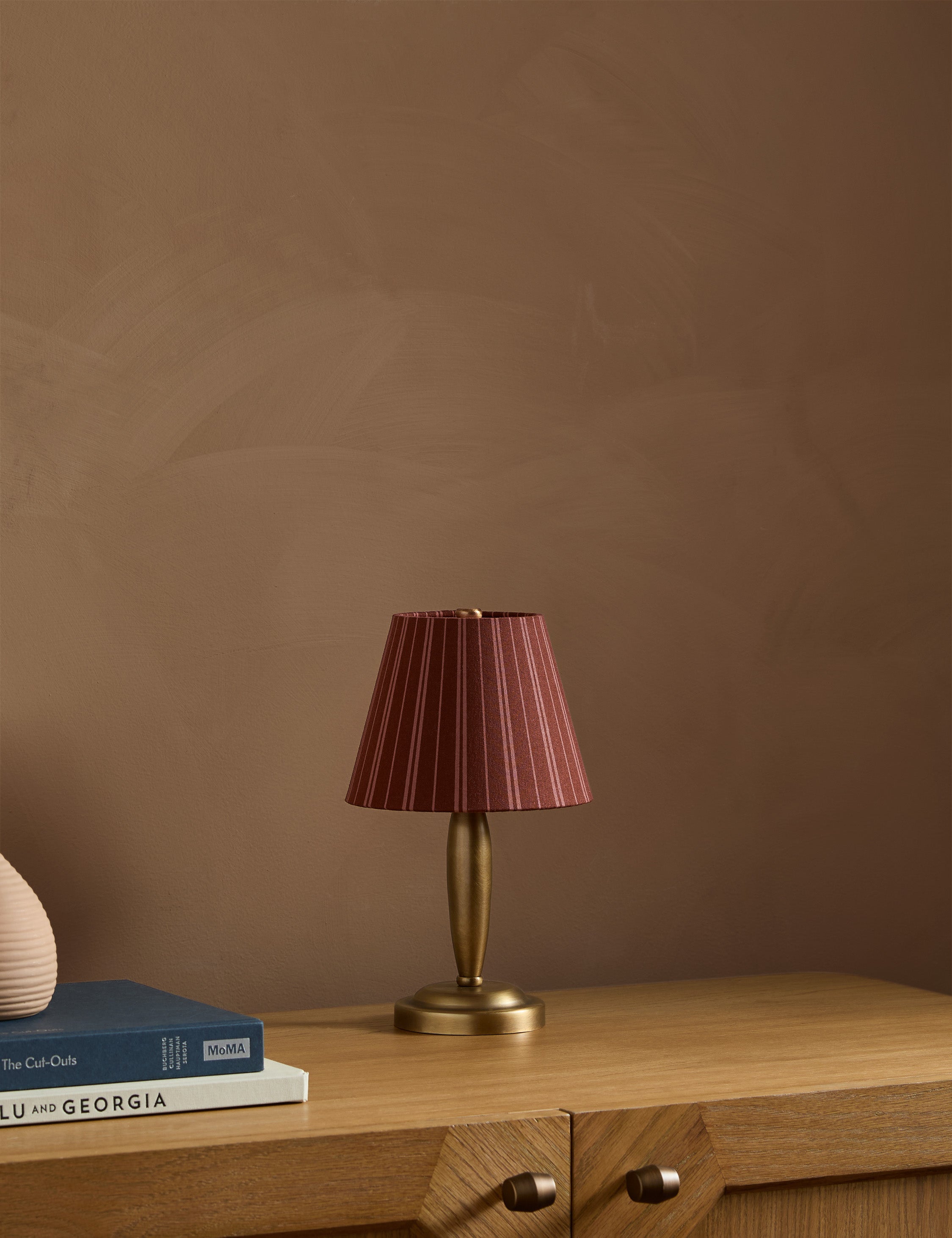Lulu and Georgia Badgley Cordless Table Lamp – Red Stripe and Antique Brass