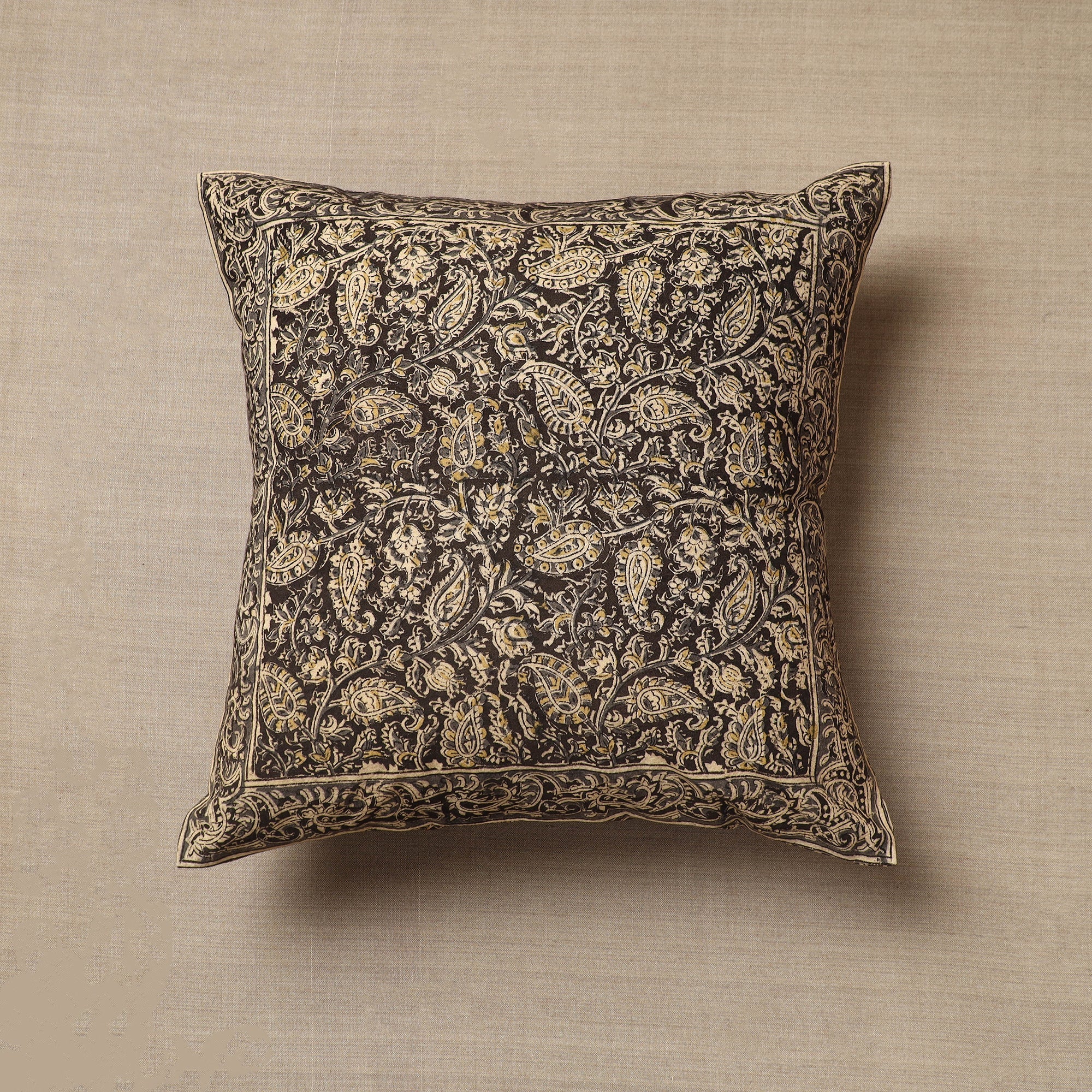 PITCHUKA SRINIVAS KALAMKARI PEDANA Black - Original Pedana Block Print Cotton Kalamkari Cushion Cover 04