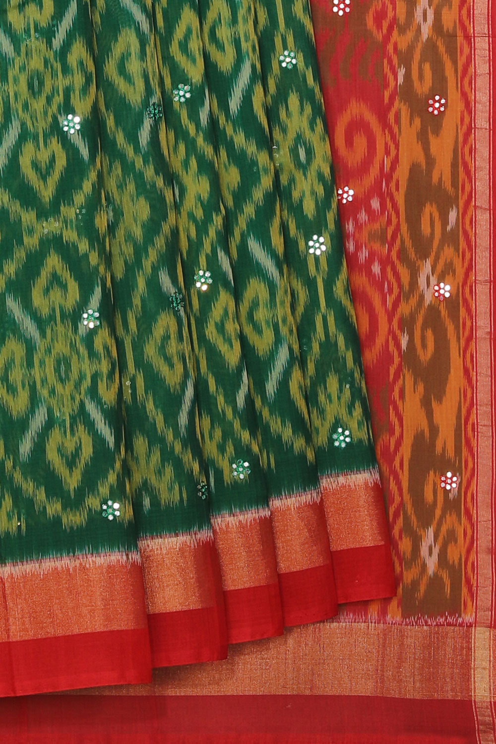 Kalanjali Ikat Cotton-Silk Green Saree – Women's