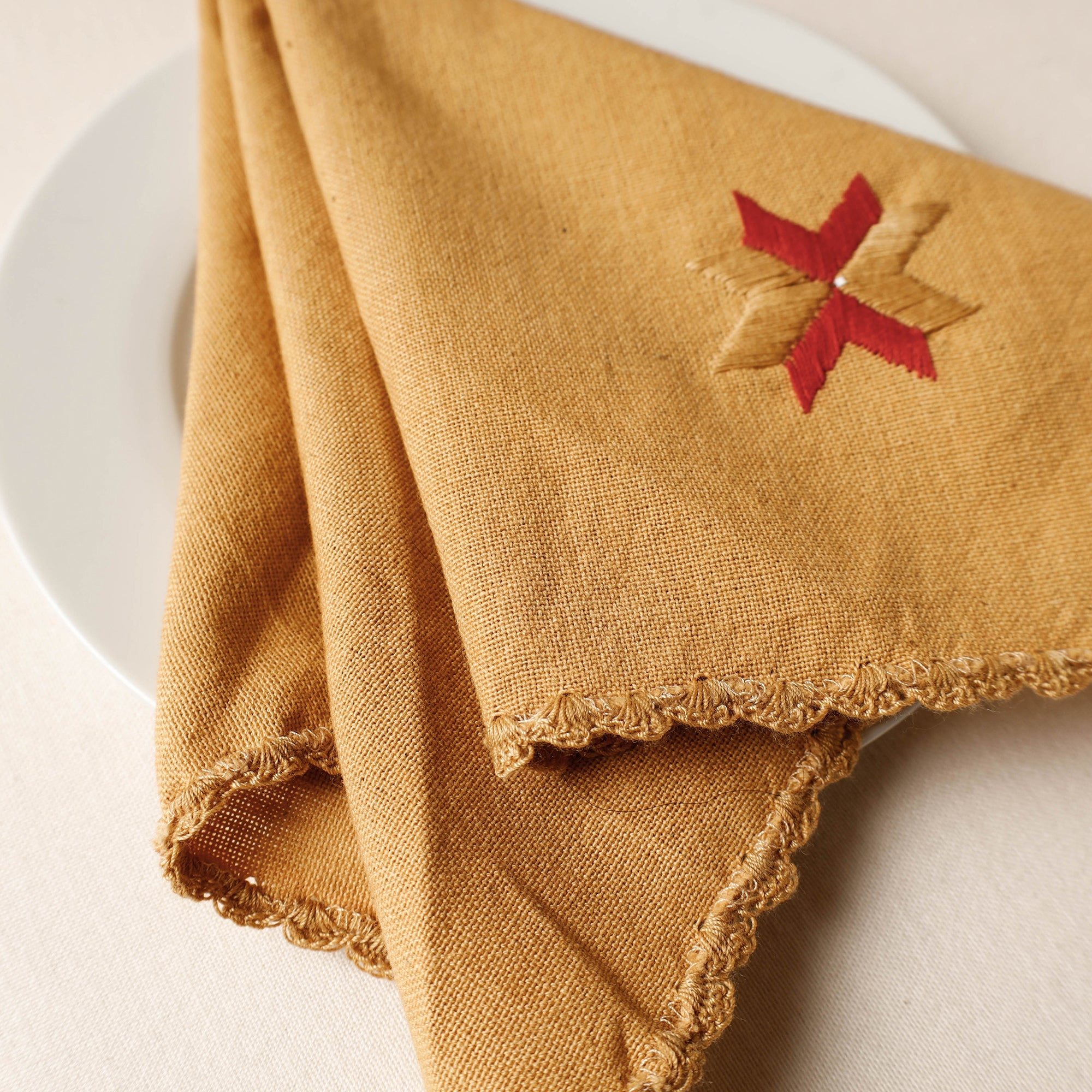 PATIALA HANDICRAFTS Brown - Phulkari Embroidery Reversible Plain Handloom Cotton Napkin (14 x 14 in) - view 2