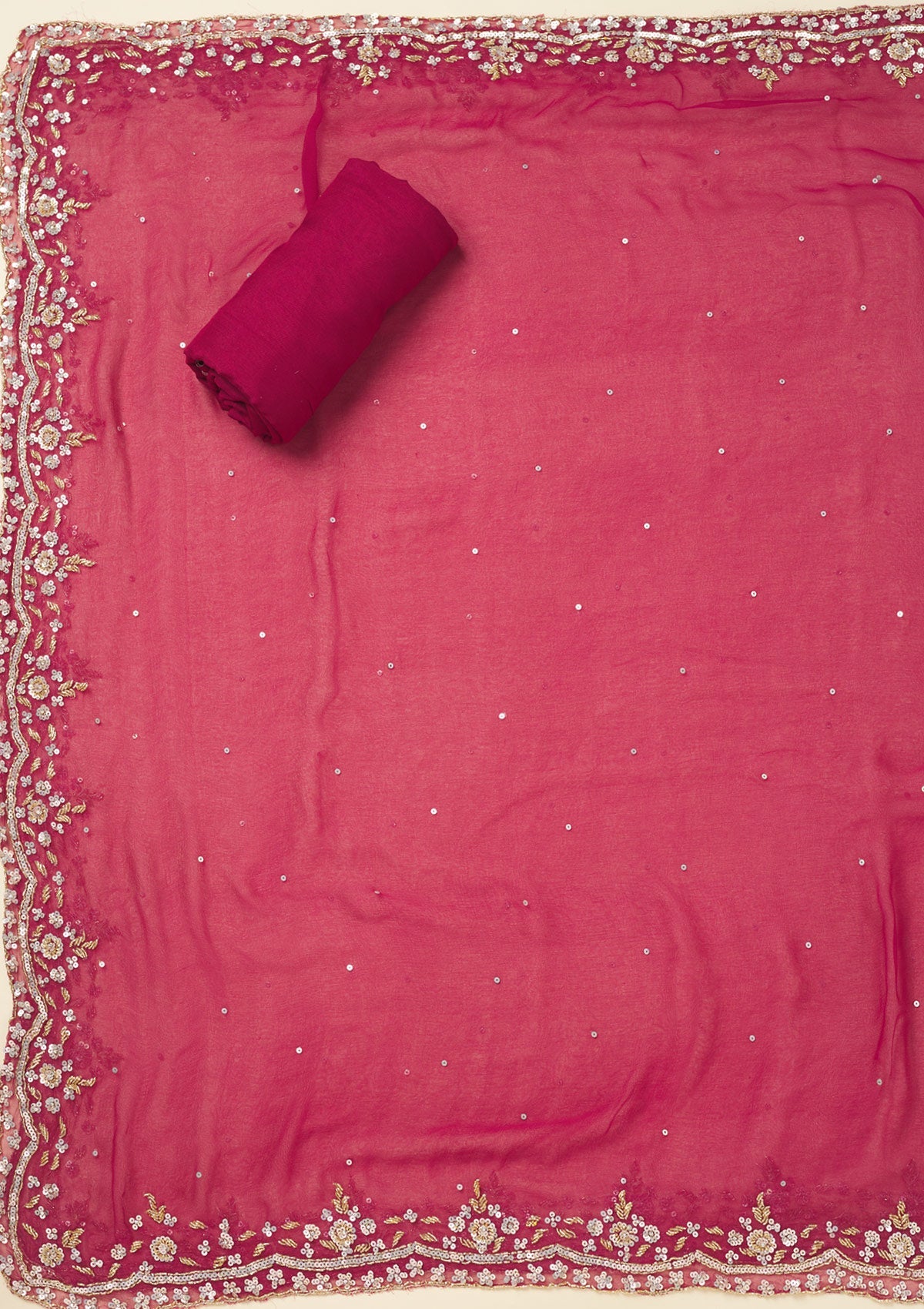 Koskii Rani Pink Cutdana Semi Crepe Unstitched Salwar Suit - view 5