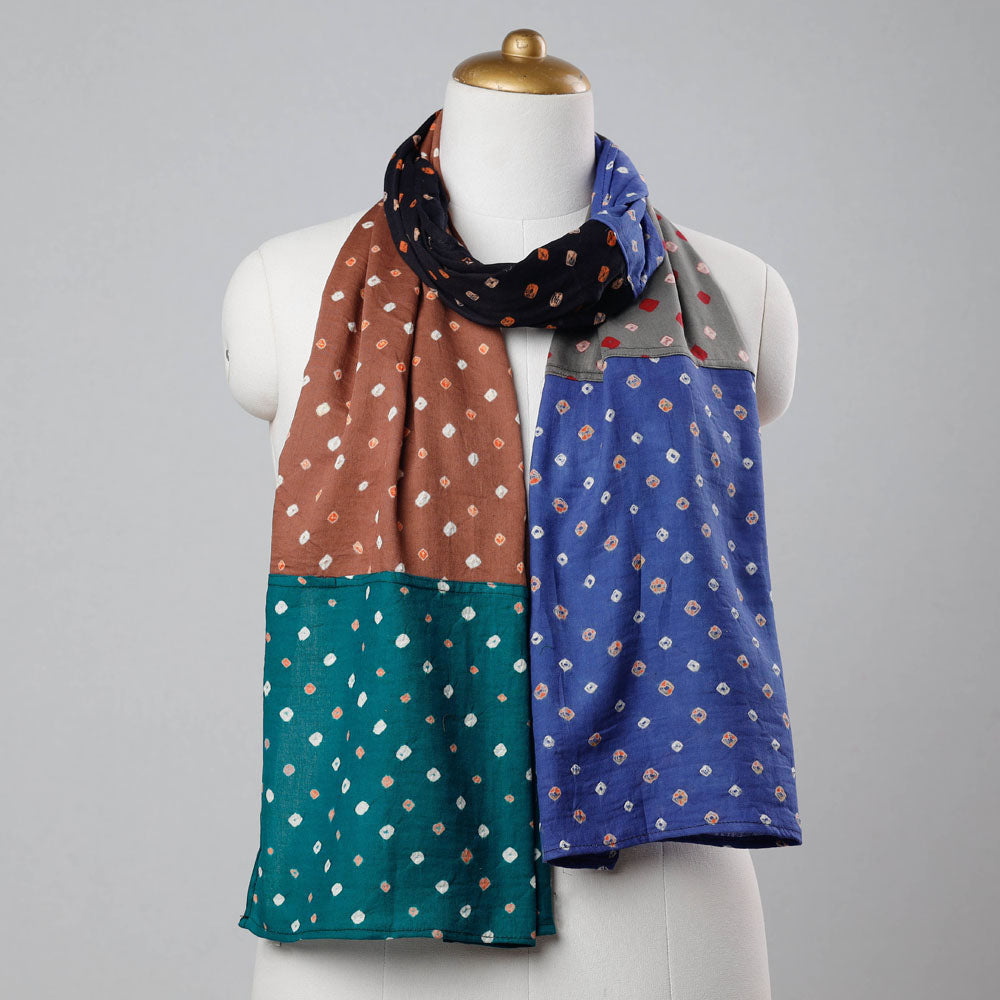 NOORI BAZAR Bandhani Tie-Dye Patchwork Multicolor Mul Cotton Stole