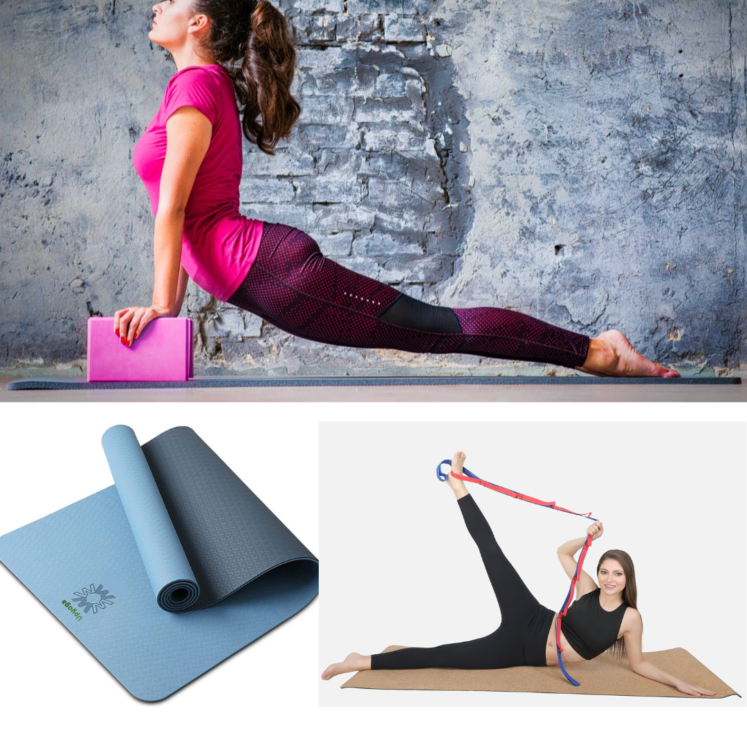 UPYOGA Dual Color Yoga Mat + Foam Blocks + Strap Belt - Combo 1