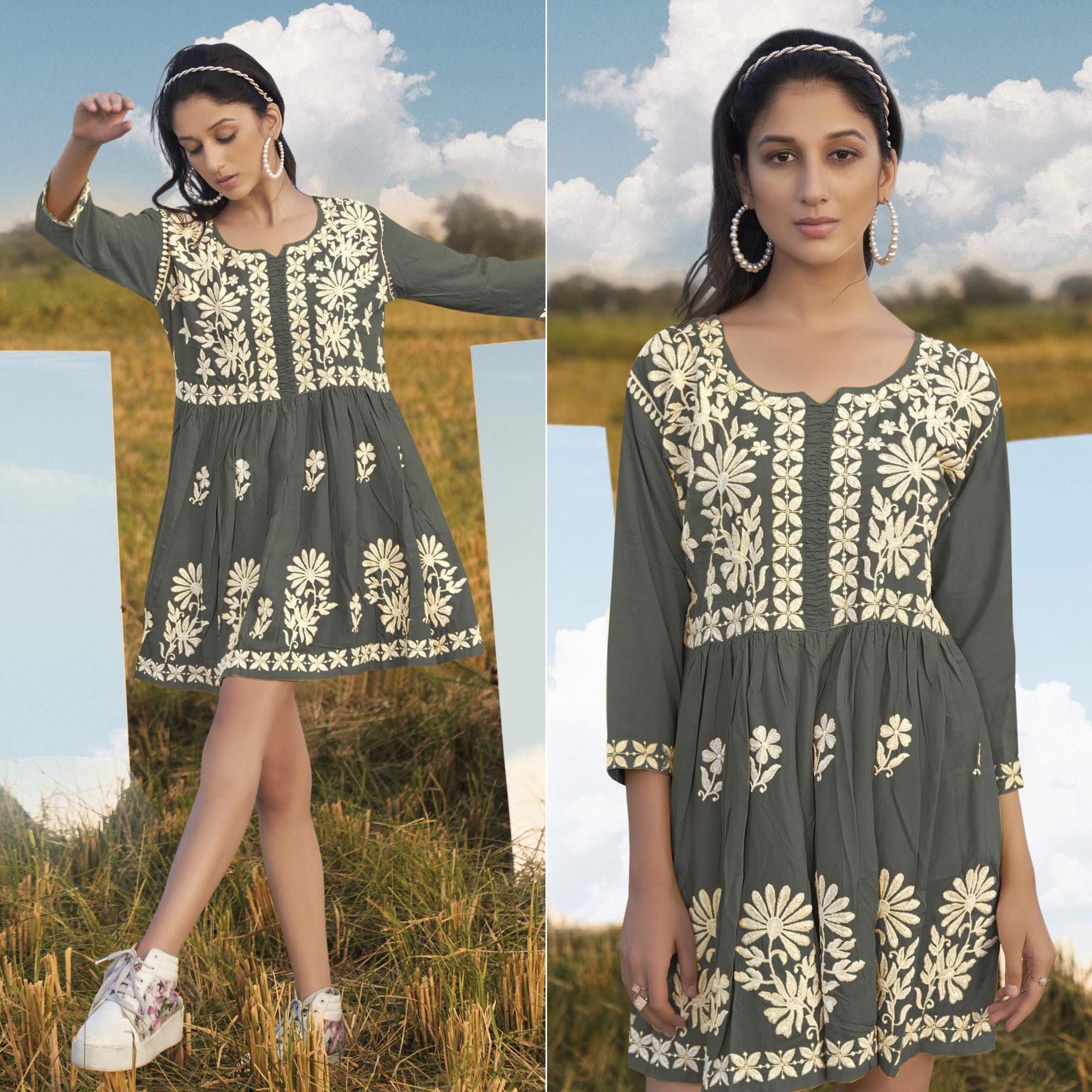 Grey tops – BlackTree grey-floral-embroidered-rayon-tunic-1
