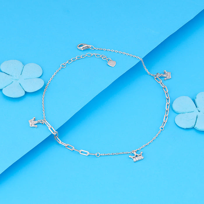GIVA Jewellery Silver Crown Charm Anklet - view 2