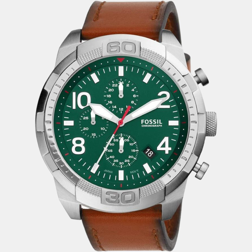 Fossil Bronson Men Quartz Green Dial Chronograph Leather Watch FS5738 - view 2