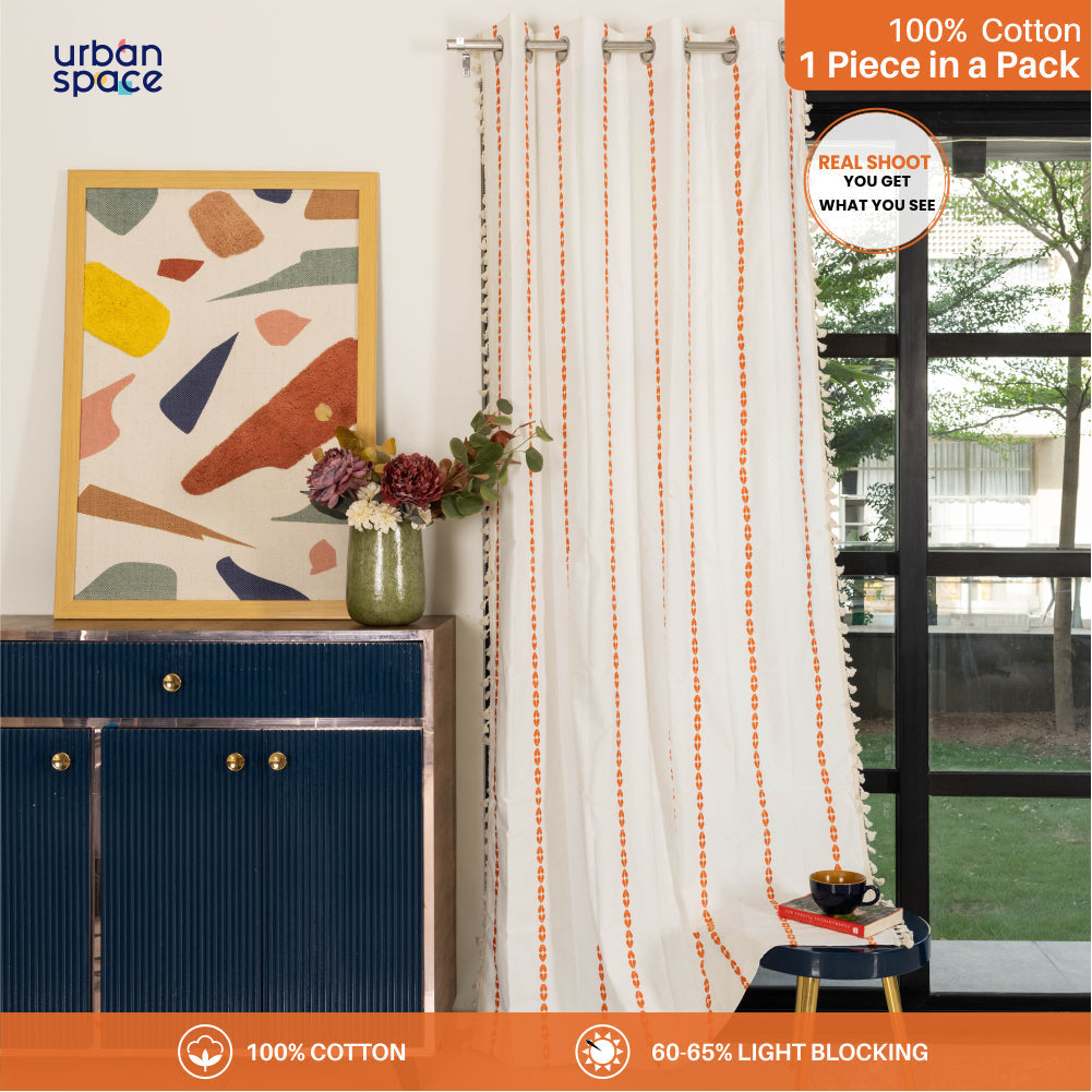 Urban Space -Home Furnishing Store Premium 100% Cotton Embroidery Curtain for Window & Door - Pack of 1 Curtain, Vintage Braid Orange - view 2