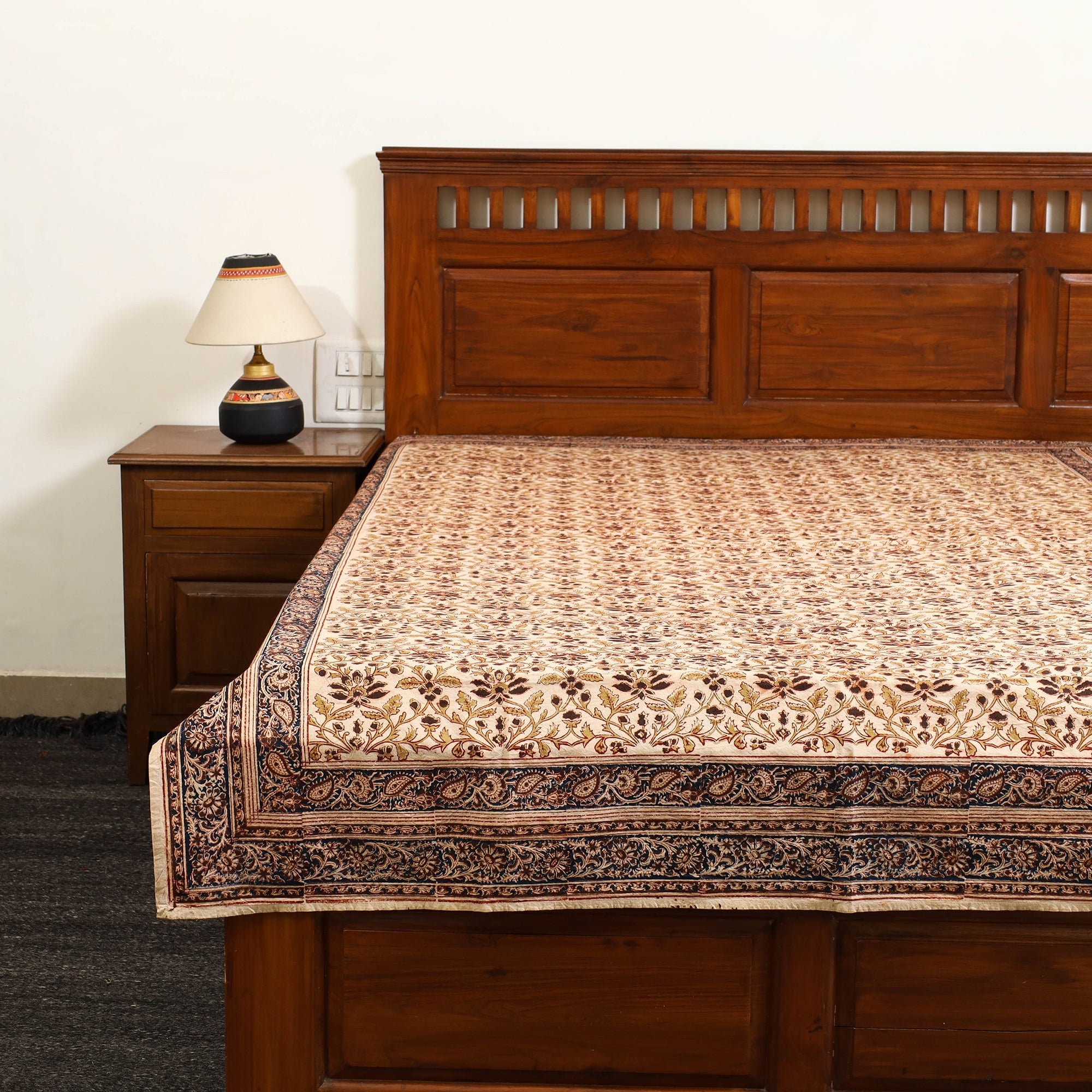 PITCHUKA SRINIVAS KALAMKARI PEDANA Beige - Block Print Cotton Pedana Kalamkari Bed Sheet 20