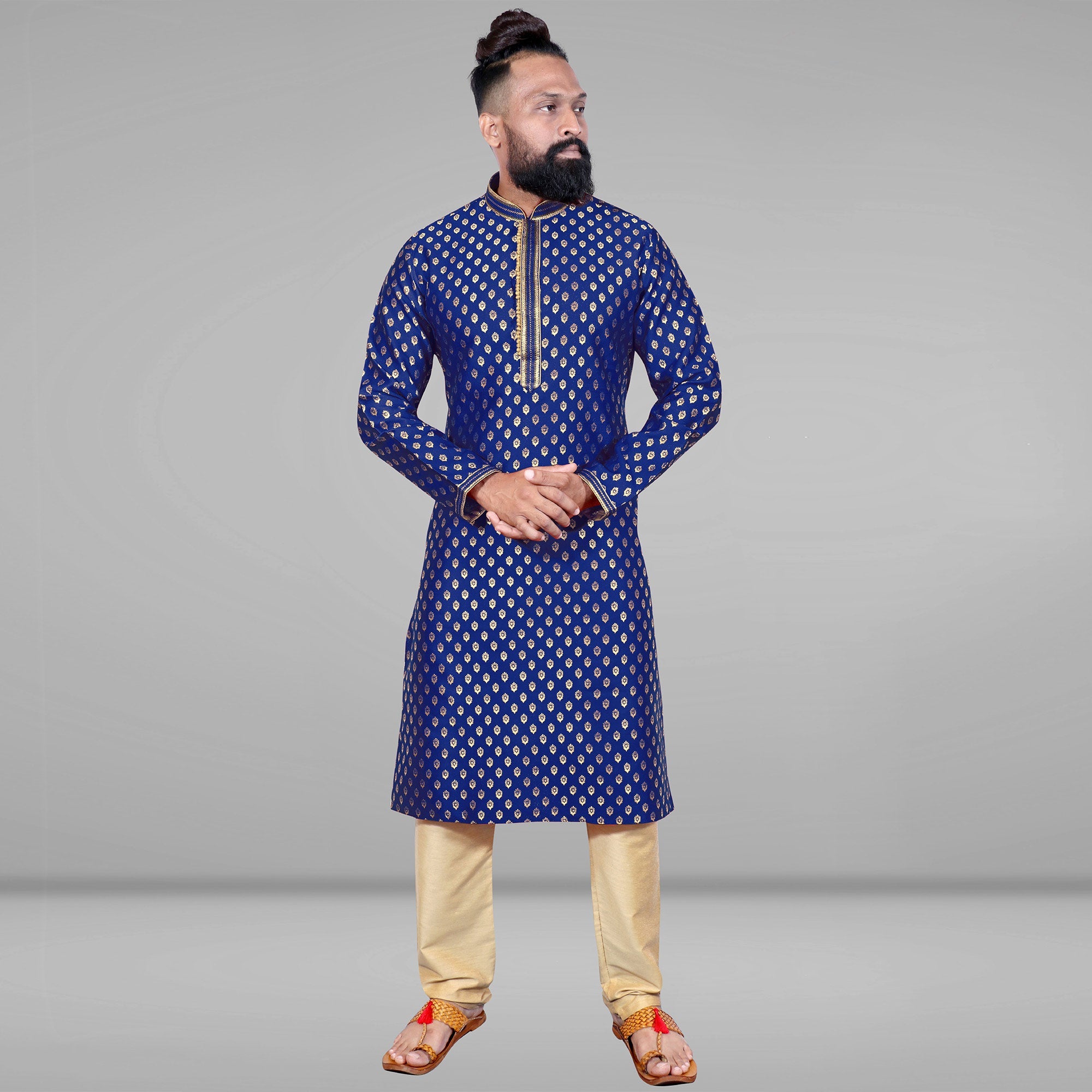 Peachmode Seller Blue Woven Jacquard Kurta Pyjama Set