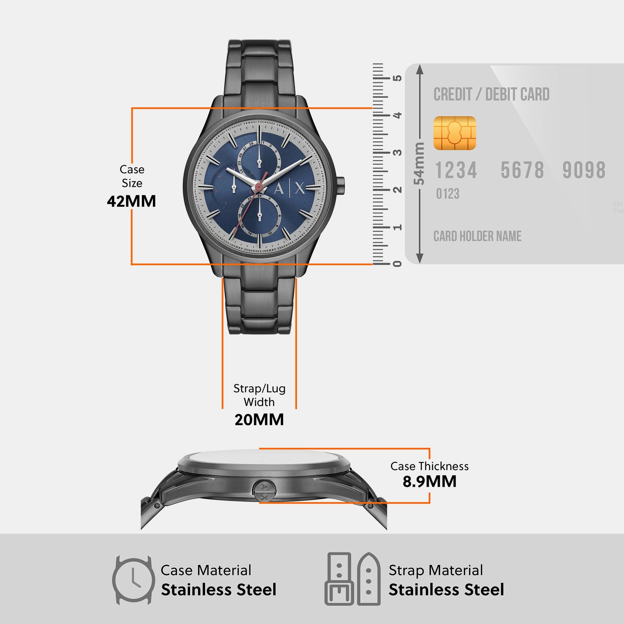 Armani Exchange Dante Men Quartz Blue Dial Chronograph Stainless Steel Watch AX1871 - view 7