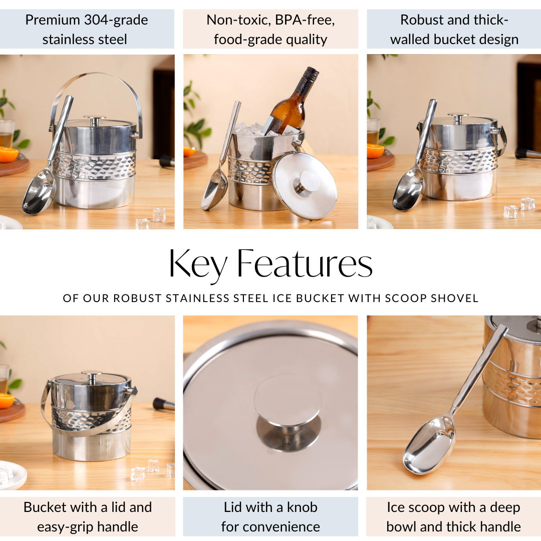 Nestasia Robust Stainless Steel Ice Bucket With Scoop Shovel 2200ml - view 6