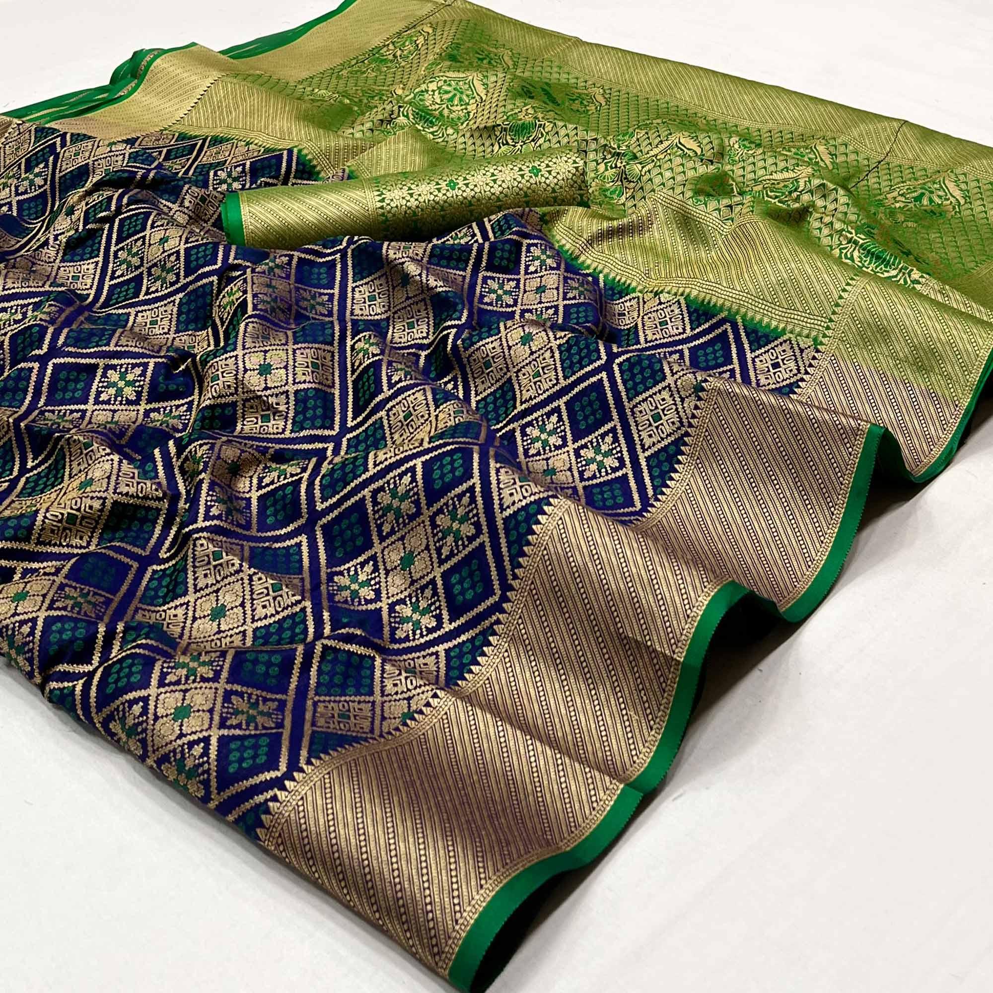 Peachmode Blue Woven Patola Art Silk Saree – Women's