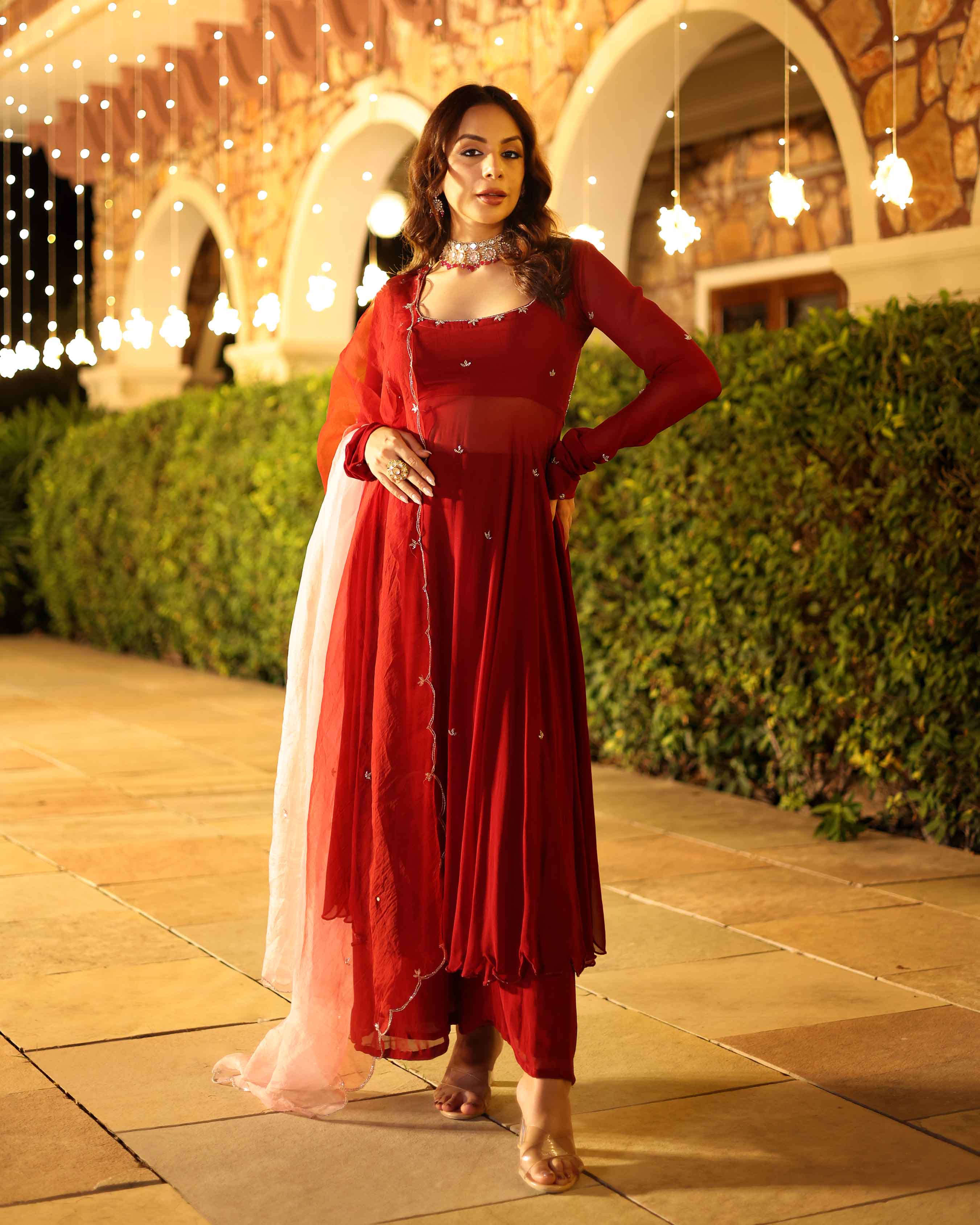 Aachho Maroon Blush Embroidered Georgette Suit Set - view 5