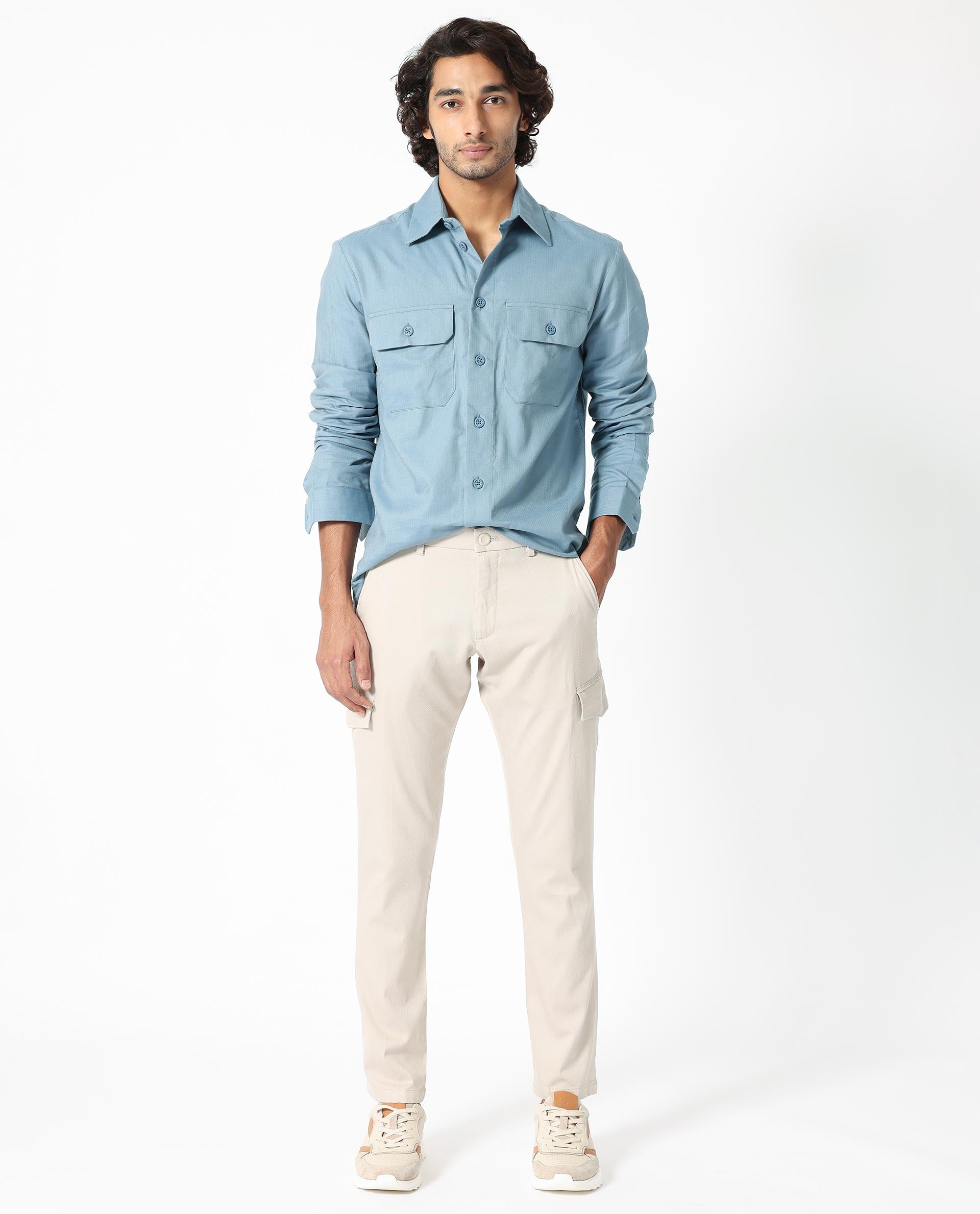 Rare Rabbit Men's Lampil Dusky Blue Cotton Fabric Full Sleeves Solid Shirt - view 7