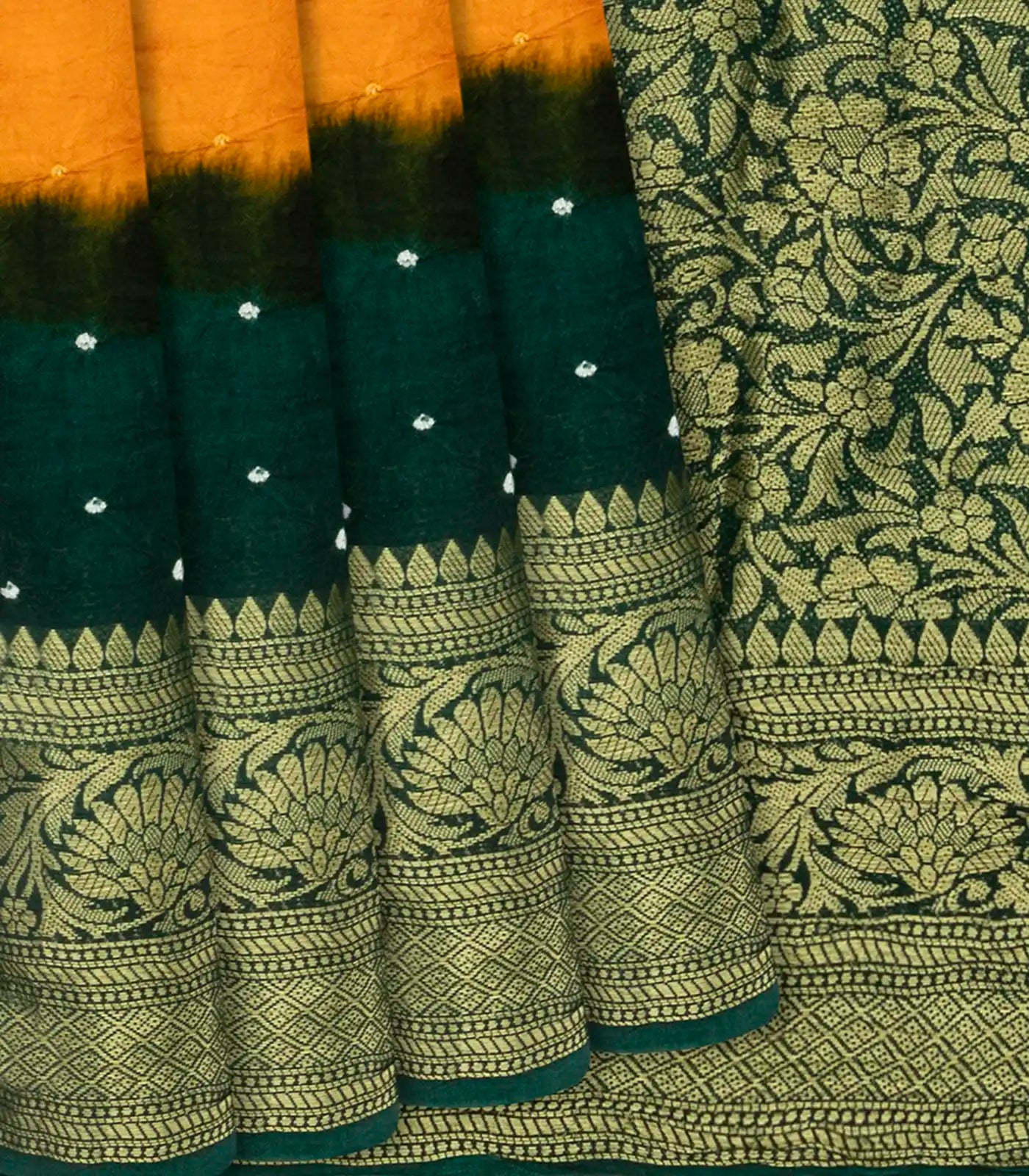 RmKV Yellow Woven Blended Bandhej Saree With Floral Motifs-Yellow