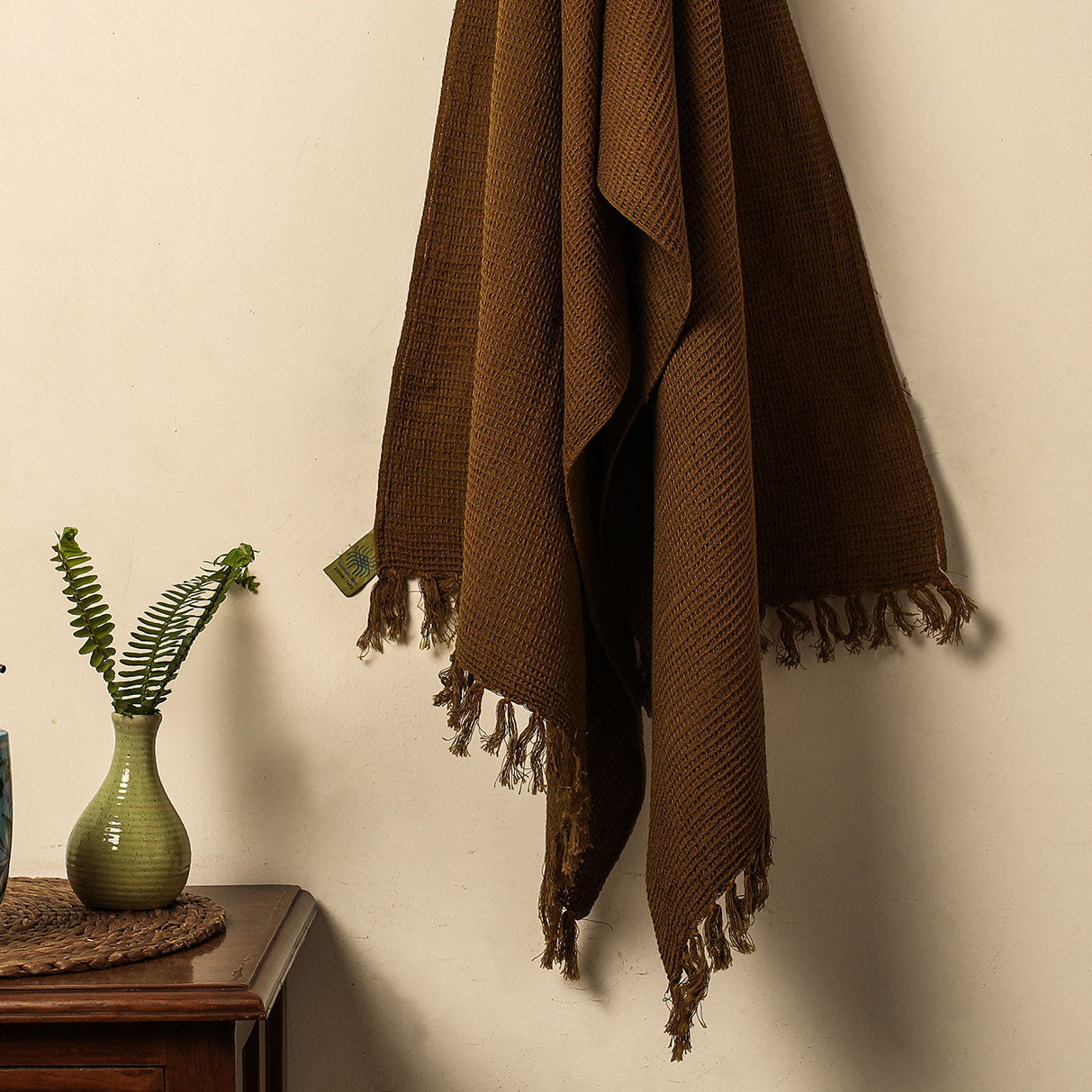 GYAN VIDYA HASTSHILP - BHARTESH Brown - Waffle Weave Handwoven Cotton Bath Towel - view 2