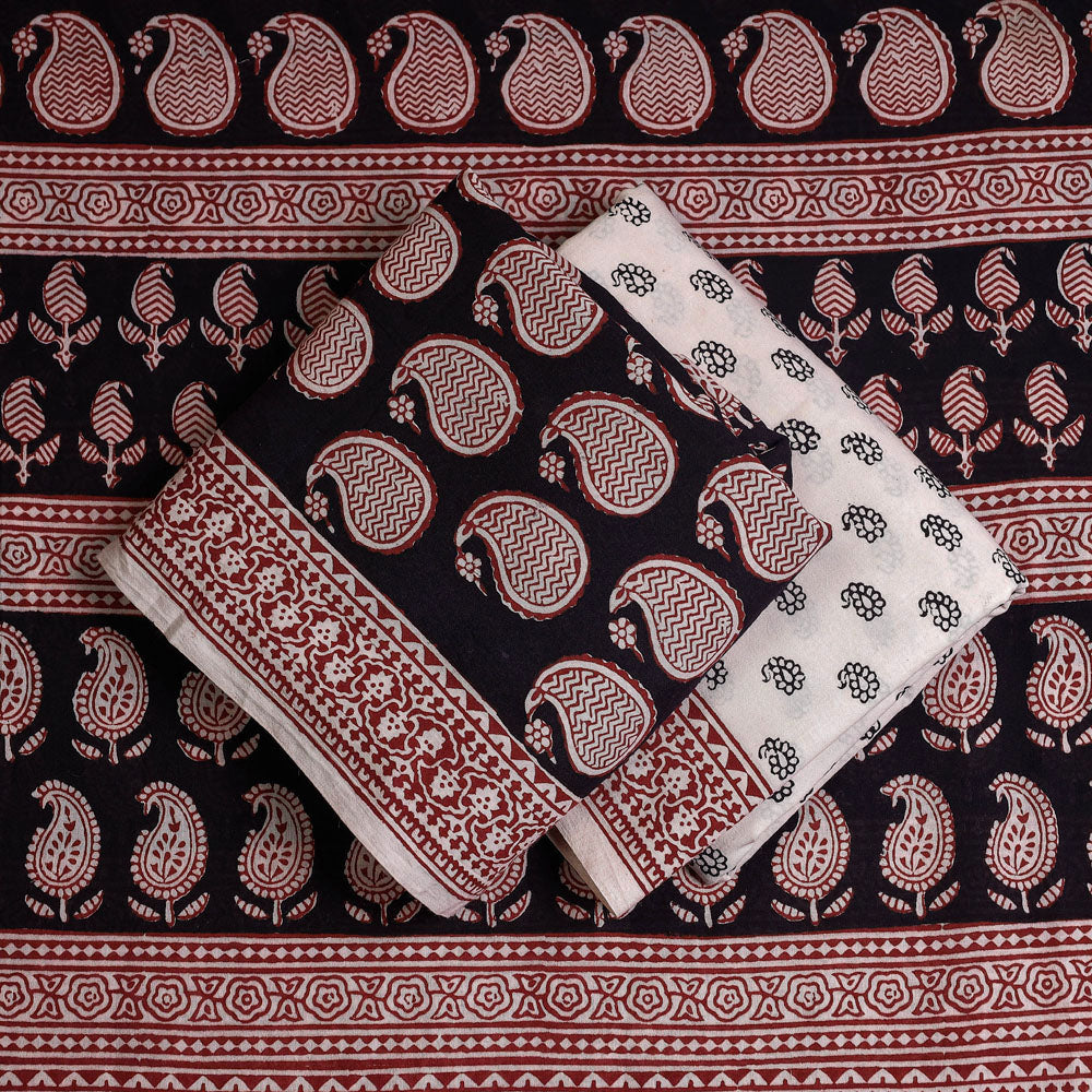 BAGH PRINTS BY UMAR FARUK KHATRI Black - 3pc Natural Dyed Cotton Bagh Print Suit Material Set - view 2