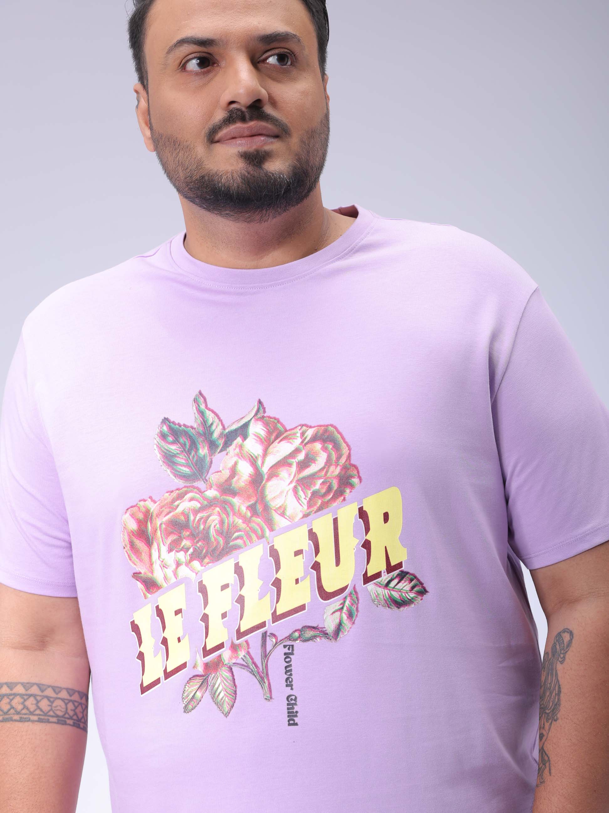 HARDSODA Men's Plus Size Lavender Regular Fit Placement Print T-Shirt