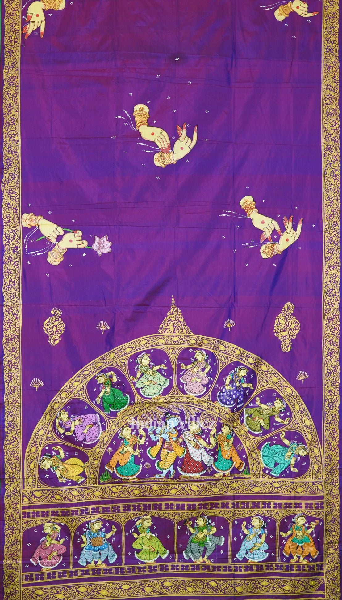 IndianVillèz Violet Dual Tone Krishna Rasa Leela Pattachitra Saree