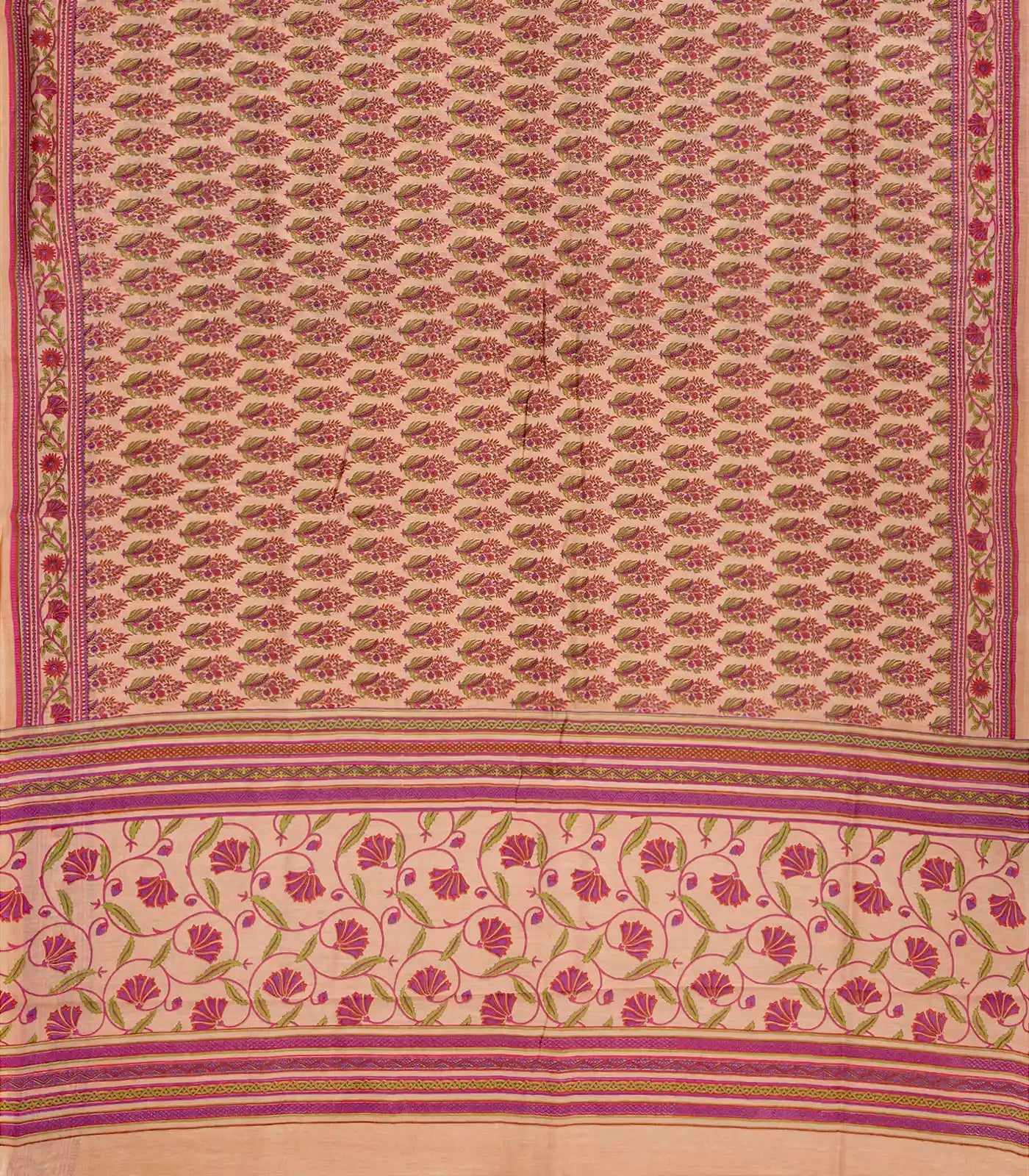 RmKV Light Peach Handloom Chanderi Cotton Saree With Printed Floral Motifs - view 2