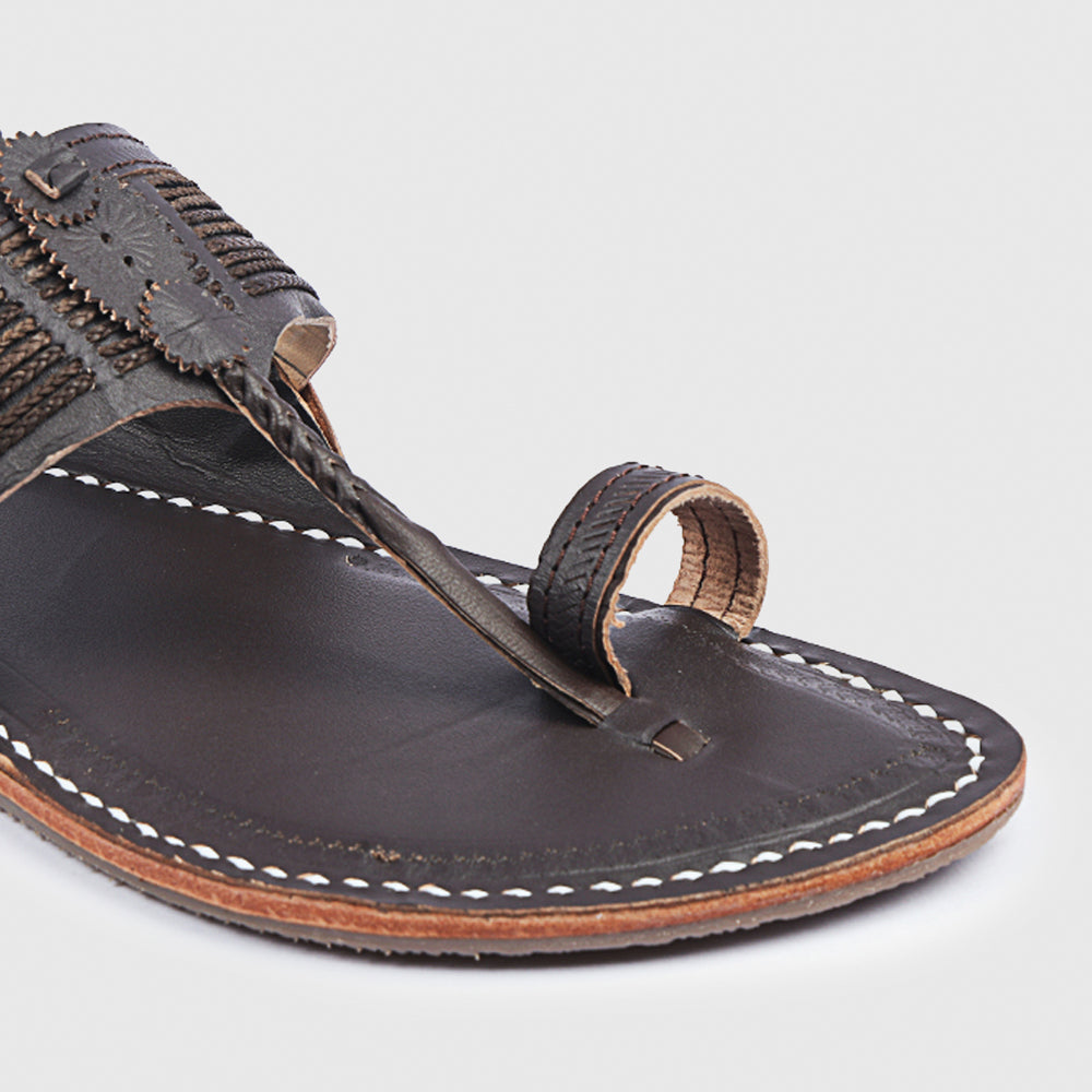 KORAKARI Brown Handstitched Leather Kolhapuri Men Slipper - view 4