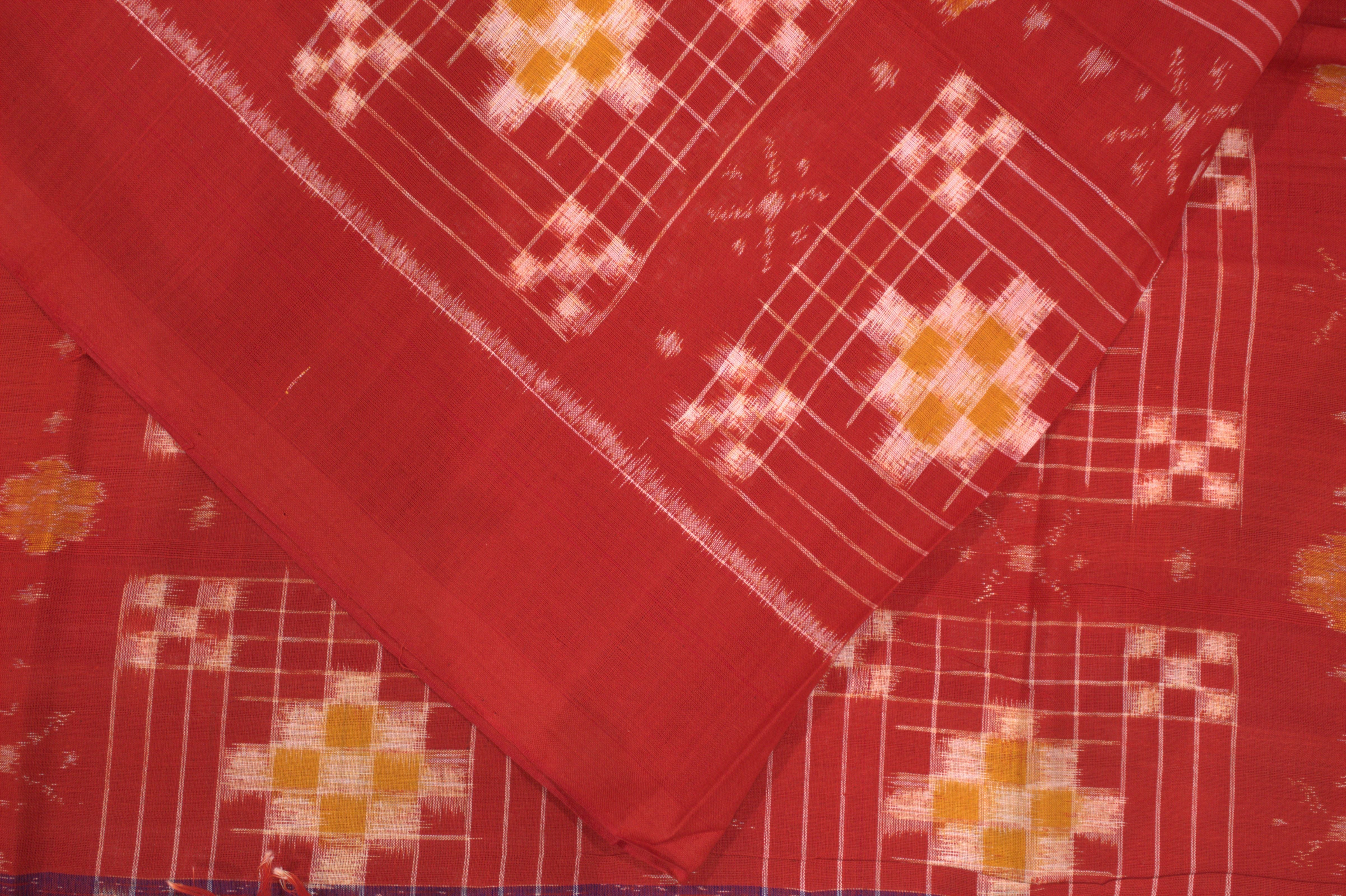 IndianVillèz Red Pasapali Theme Sambalpuri Ikat Cotton Fabric - view 2