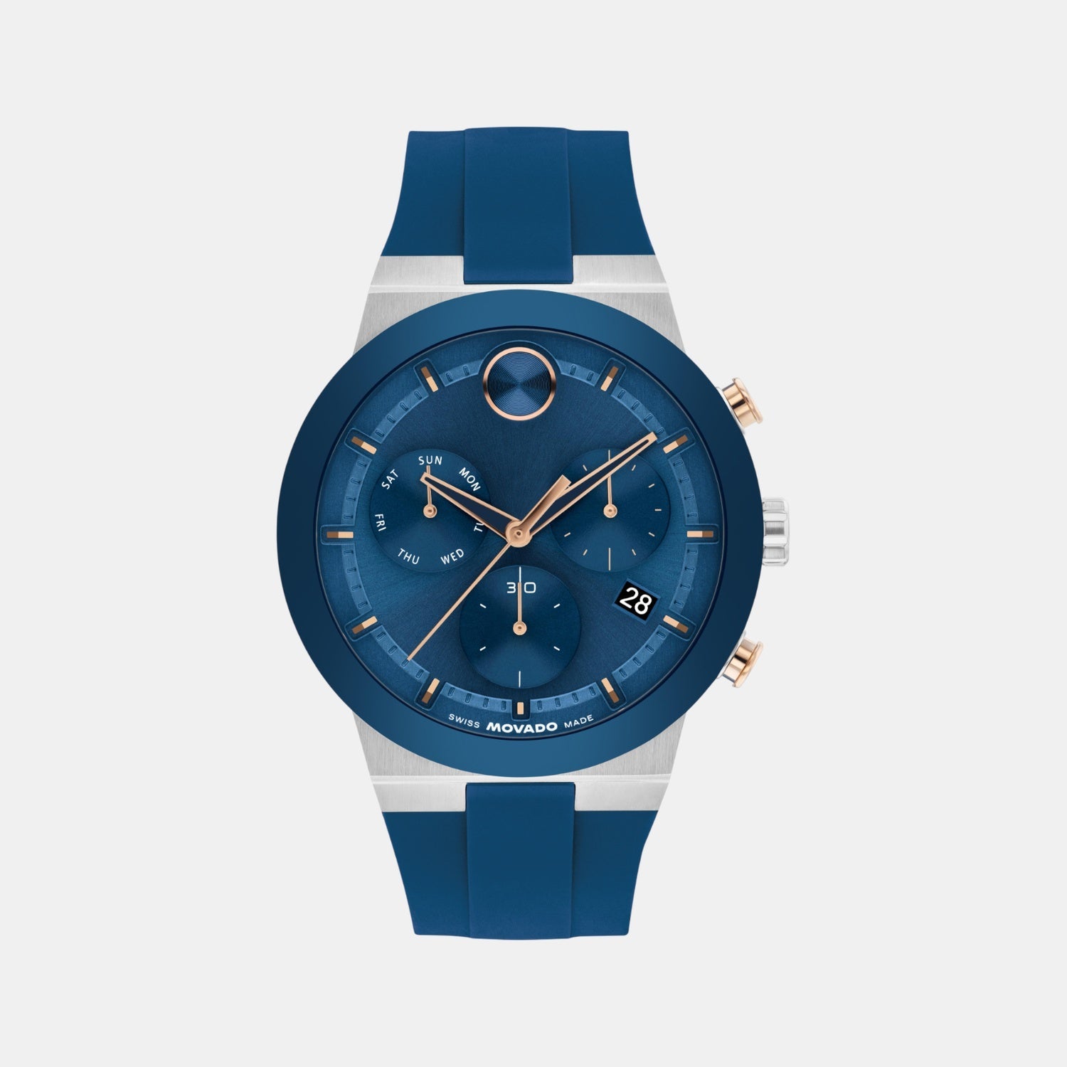 Movado Bold Men Quartz Blue Dial Chronograph Silicone Watch 3601331