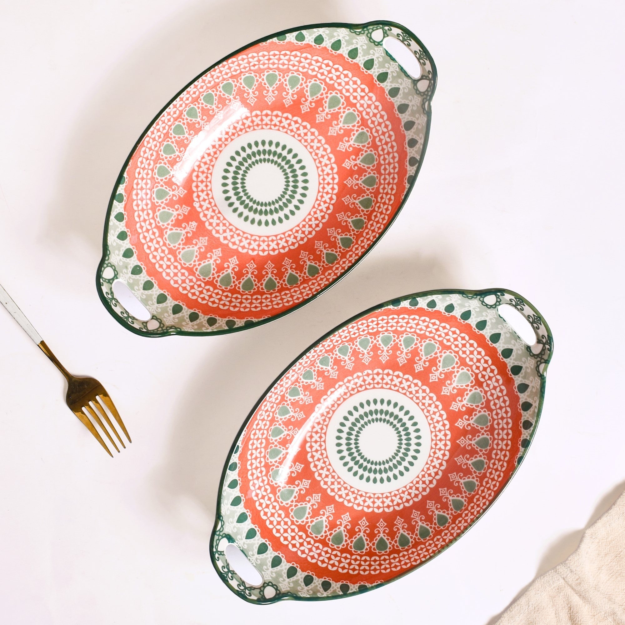 Nestasia Orange And Green Mandala Snack Platter Set Of 2 - view 7