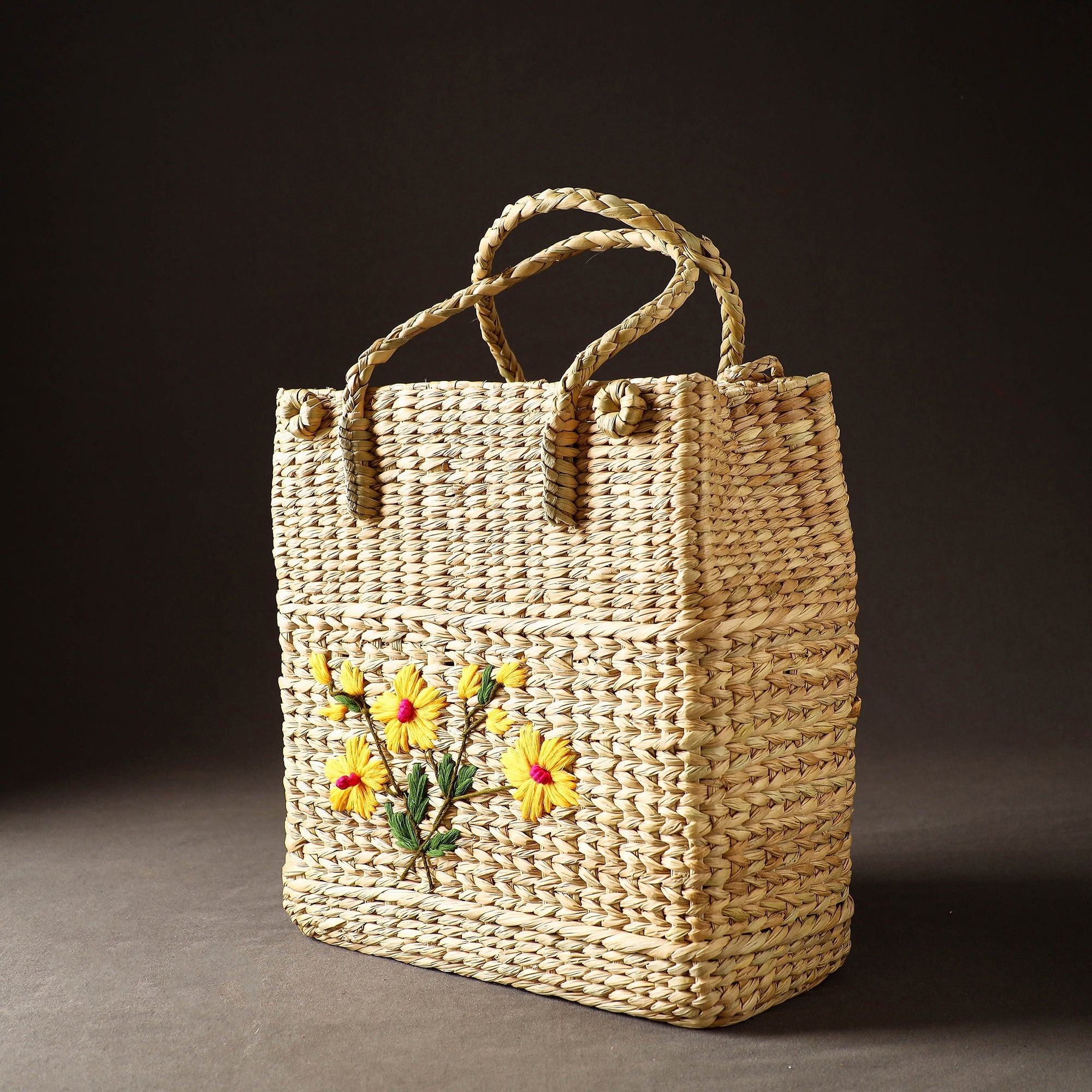ITOKRI CRAFTS INITIATIVE Beige - Handcrafted Natural Water Reed Embroidered Shopping Bag - view 2